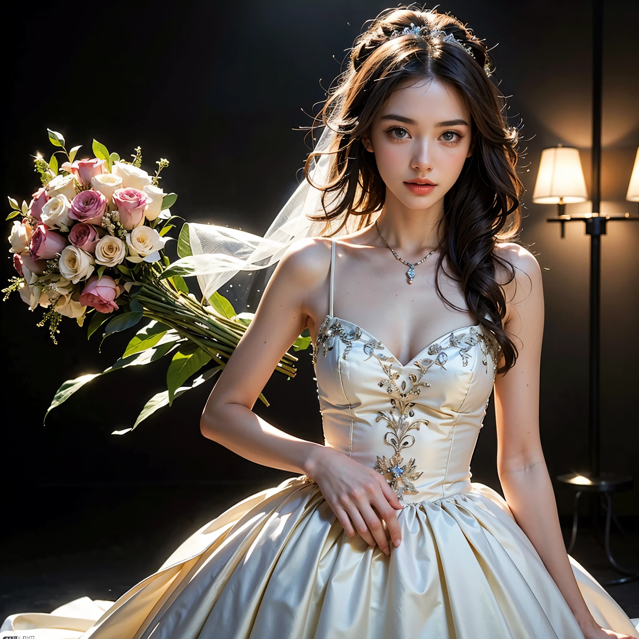 1girl, with wedding dress, photorealistic, masterpiece, 8k uhd, bestres, perfect hands, perfect fingers, perfaect anatomy, beautiful body shape, detailed face and eyes, ultra detailed, extremely intricate accessories, dark background, studio light, with bouquet, full-body shot
official art, unity 8k wallpaper, ultra detailed, beautiful and aesthetic, beautiful, masterpiece, best quality,