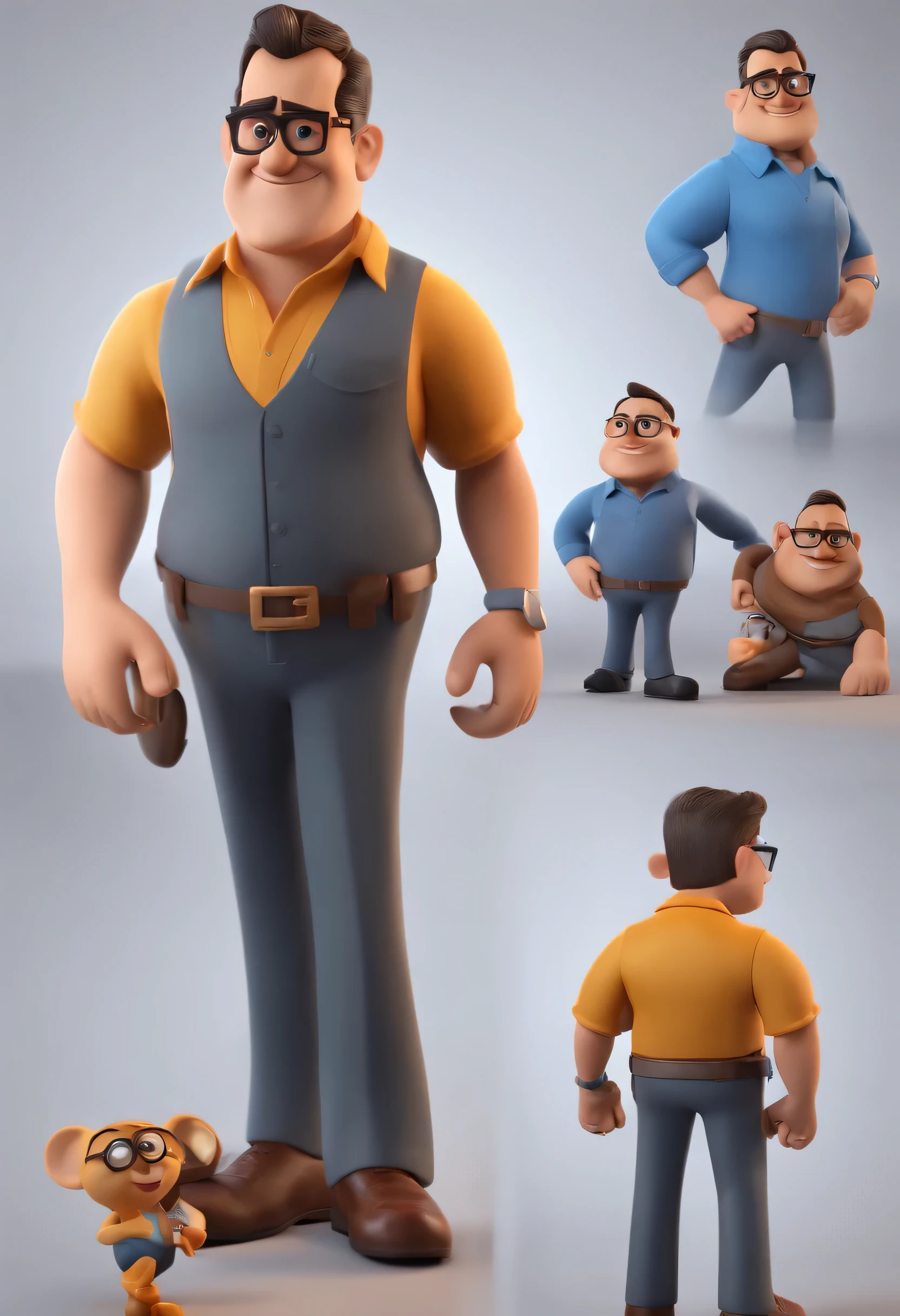 Cartoon character of a man with black glasses and a blue shirt, animation character, Caractere estilizado, animation style rendering, 3D estilizado, Arnold Maya render, 3 d render stylized, toon render keyshot, Personagem 3D, Personagem 3D, 3d rendering stylized, 3 d character render, personagem de desenho animado, Personagem de close up, Pose de personagem, (Estilo Pixar) (master part:1.2) (Bokeh) (best quality) (pele detalhada) (textura detalhada) (8k) (argila) (Cinematic lighting) (sharp focus