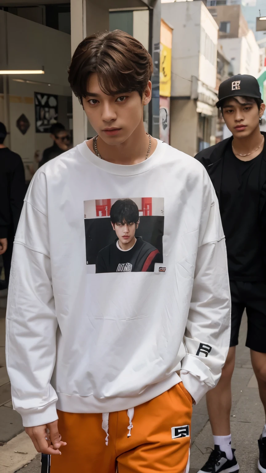 Masculino, sentado em uma sacada, roupas streetwear, Eunwoo, Jungkook, kim taehyung, Asian, cigarro, fumando, cabelos curtos, cabelo raspado nas laterais, 1 garoto