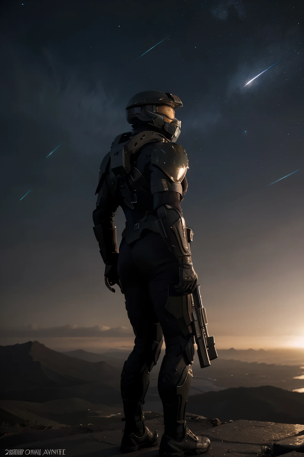 Claro! Here's a description:
No vasto universo de "Halo", a science fiction epic filled with intrigue, conflicts and heroism, o personagem central, conhecido como Master Chief, emerges as a symbol of resistance and hope against the forces of evil that ravage the cosmos. Dominando a cena, encontramos o Master Chief, wearing his iconic green armor and holding tightly to his weapon, com um olhar determinado e penetrante enquanto observa a paisagem desolada diante dele.
The environment around you is as majestic as it is threatening: vast horizons dominated by star-filled skies, alien landscapes punctuated by ancient ruins and, ao longe, glimpses of cosmic battles that will define the fate of the galaxy. Em seu rosto, a mix of determination and resolve reflects the epic journey he undertakes, facing formidable enemies, braving hostile territories and defending humanity against the approaching darkness.
Com sua postura firme e sua arma pronta para o combate, the Master Chief embodies the courage and tenacity of legendary heroes, inspiring those around him to never give up the fight for freedom and survival. Assim, it stands as a symbol of hope amidst the chaos of the universe of "Halo". no formato widescreen