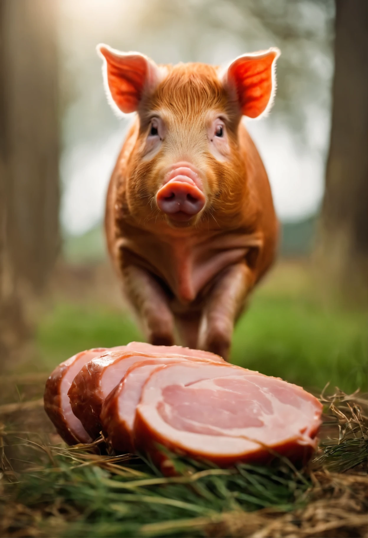 Pork ham in farm