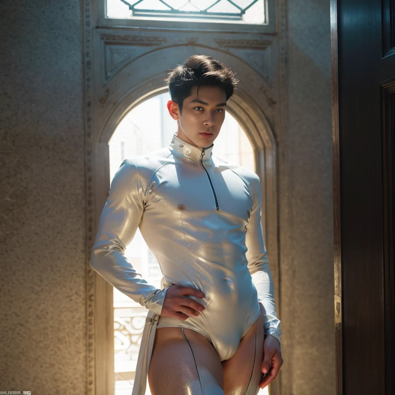 (masutepiece,High resolution,ultra - detailed:1.0),1(Boy ),Perfect male body,Look at the camera,Delicate eyes and delicate face,extremely details CG,Unity 8k壁纸,intricate-detail,solo person,Detailed face, (Futuristic skin-perfect white bodysuit), Best Quality, hands visible, Beautiful and delicate blue short hair:1.5 , full length shot(fls) , big thighs , big fat hips , insane details, hyper details , photorealistic , only male , handsome boy , fat buttock , puffy nipples , 16k resolution , ultra-high clarity , hyperrealism, uhd,. K-pop idol , whore , slutty whore , swollen nipples , defeat , grins ,thick thighs, thick fat booty. Fat buttocks , male , gluteal fold , buttocks lift , (bare thighs ) , (bare chest ) , ( thick bottom ) , realism , hyper realistic , photorealistic , ( thick hips ). , standing , 2 hands behind head , super tight