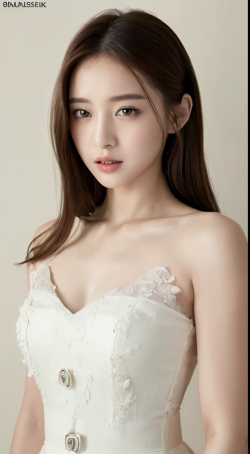 ((top-quality、8K、masterpiece:1.3)) realskin、Beautuful Women, look at viewr, French Short Style, Flower Holter Dress, White wall design, (Rim Light)Similar to DJ soDA、A detailed eye、Detailed mouth、Looking down diagonally