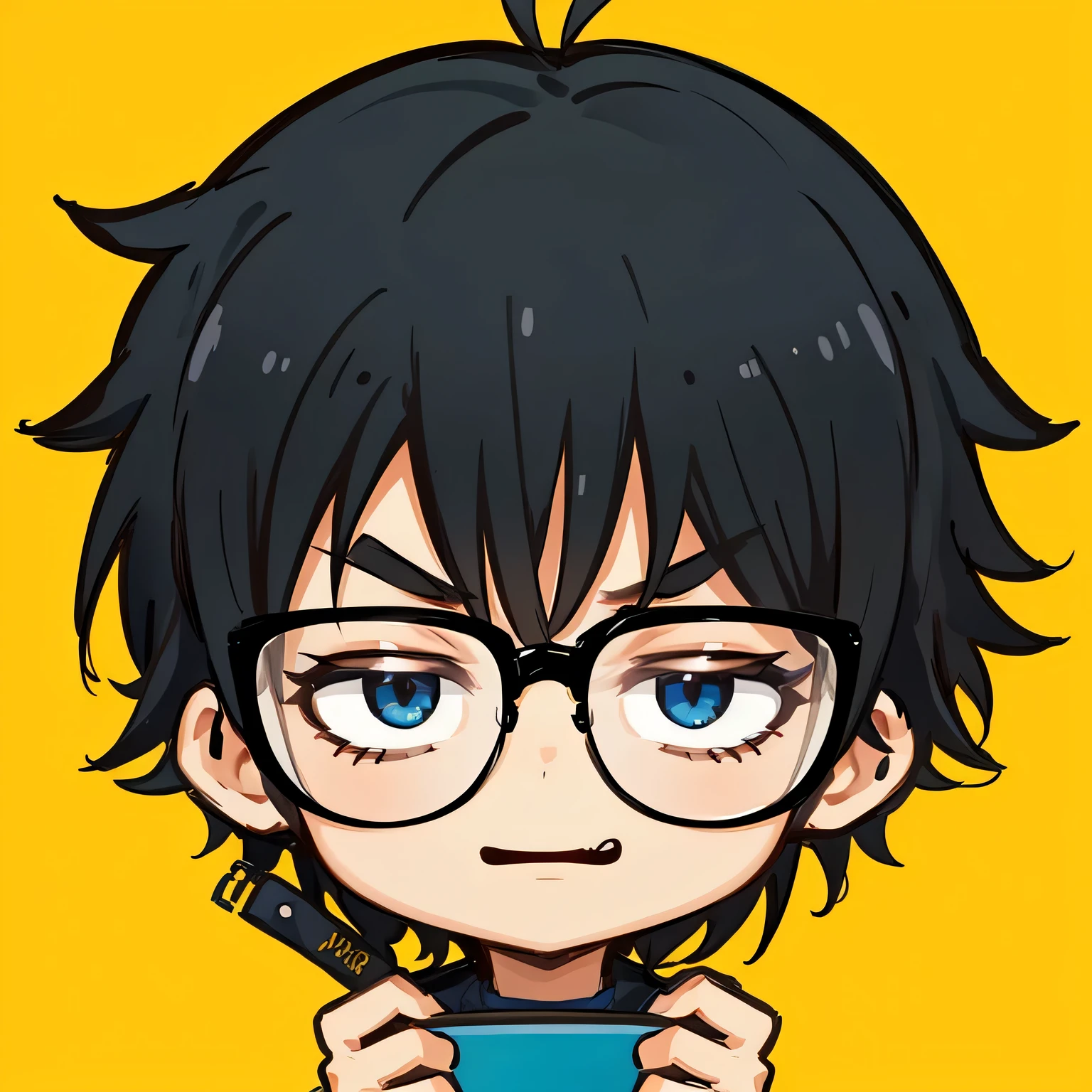 animated boy, lunettes, cheveux noirs, Visage cool