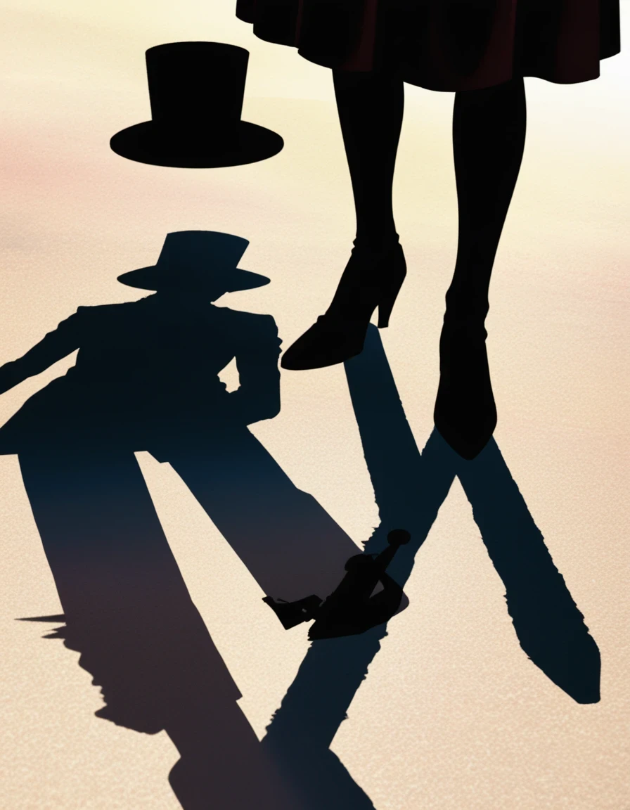 The shadow of the top hat is on the ground,double exposure