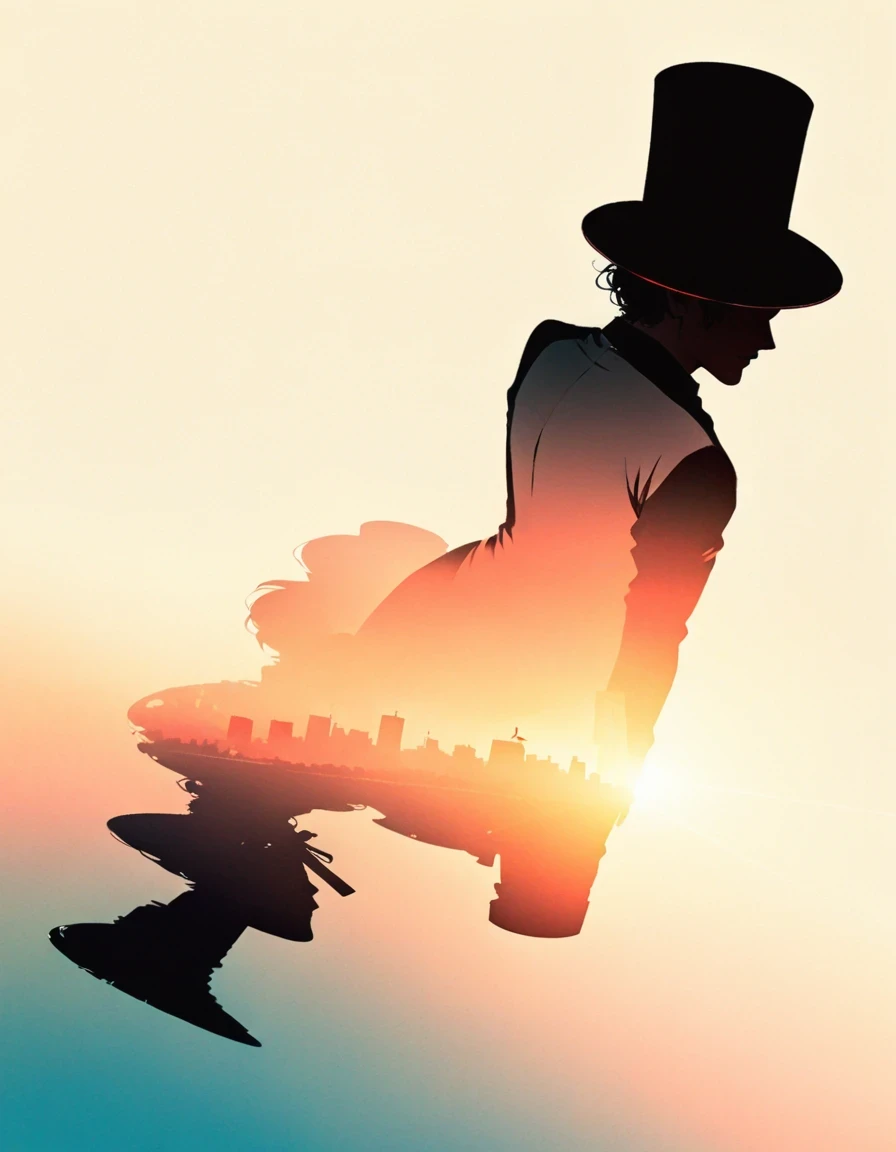 Gentleman&#39;s top hat shadow on the ground，double exposure