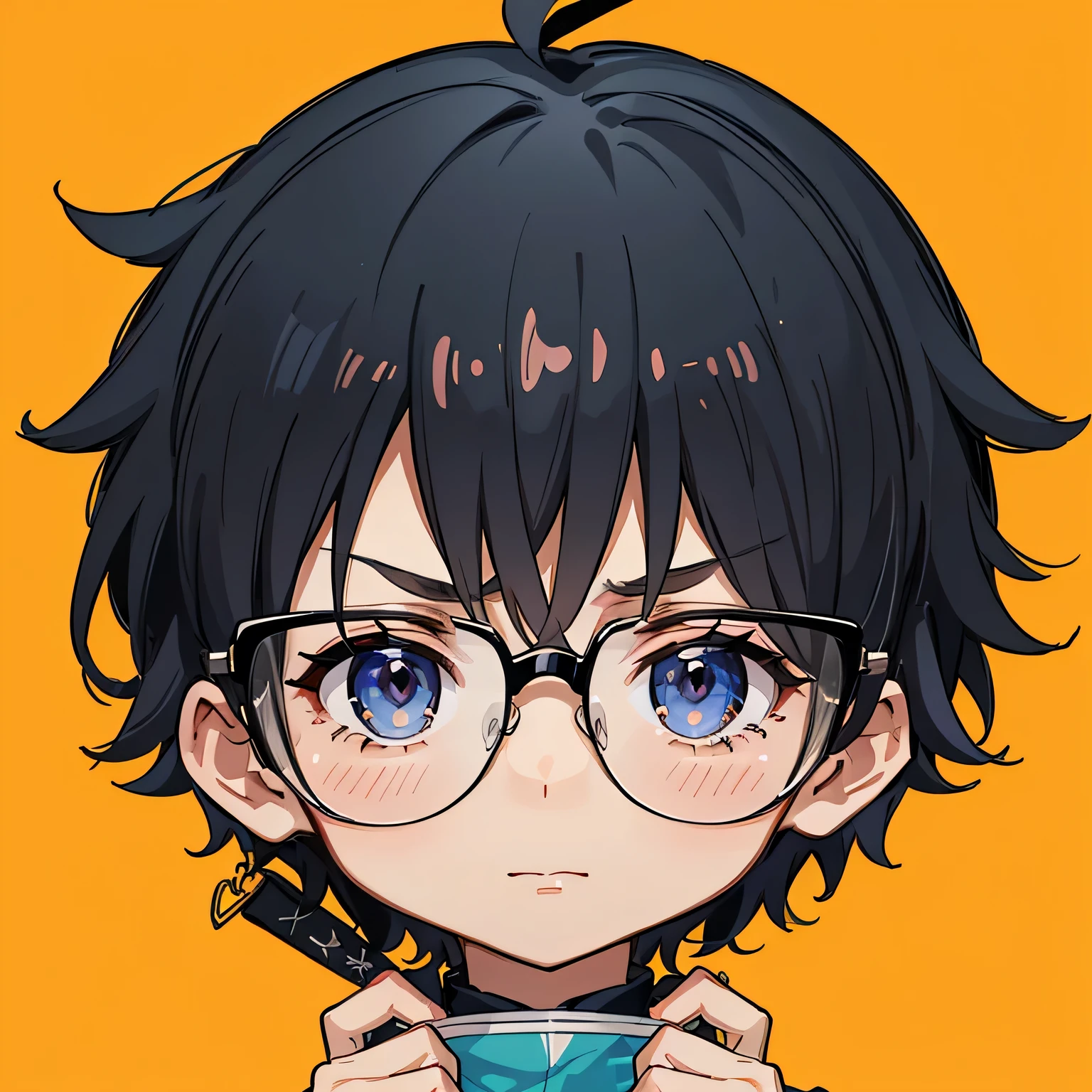 animated boy, lunettes, cheveux noirs, Visage cool cry