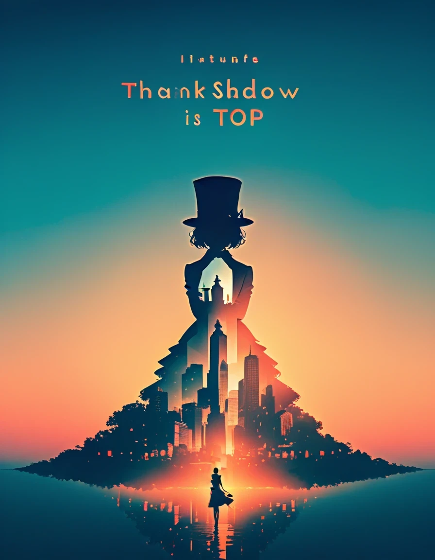Cover "thank",The shadow of the top hat is cast on the ground,double exposure