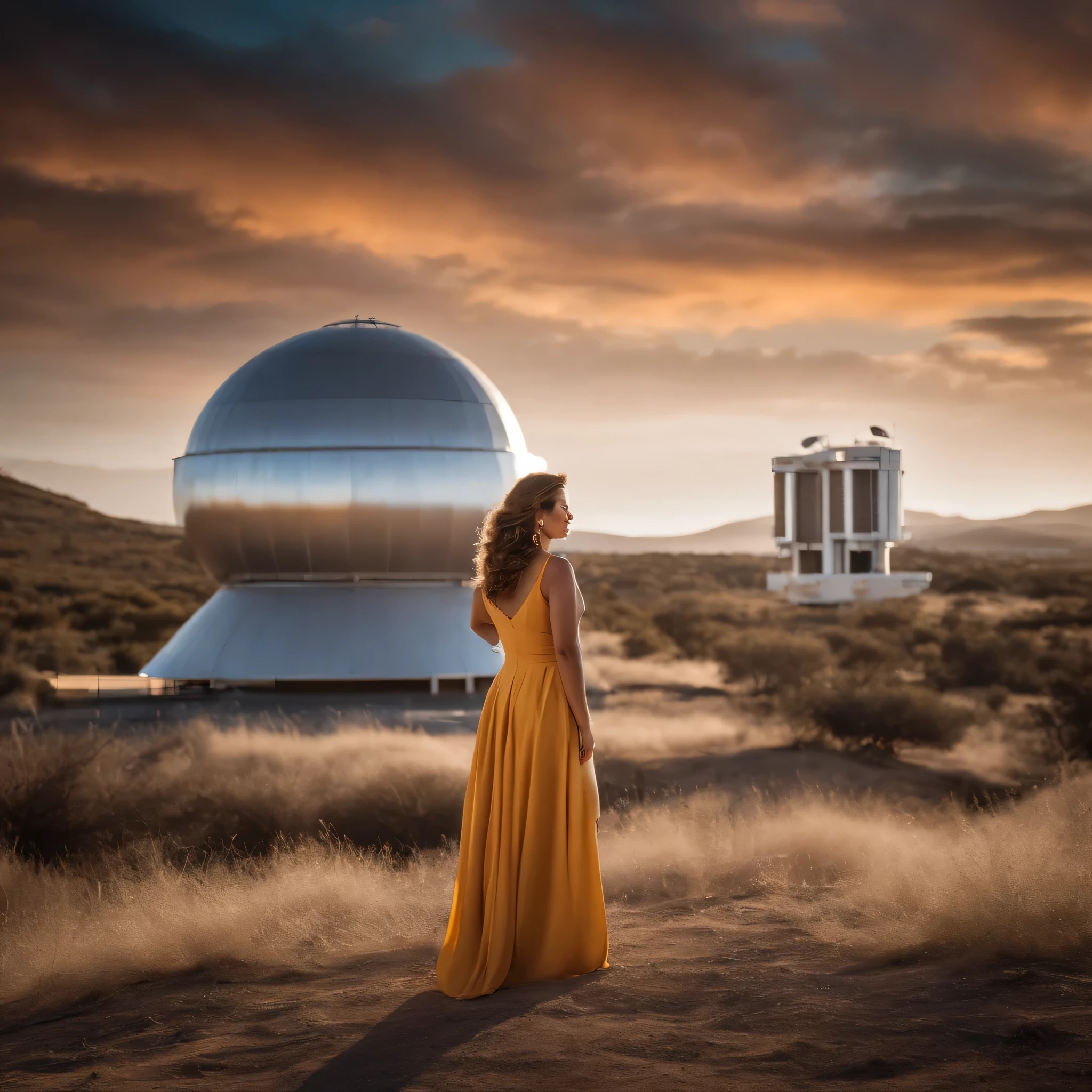 1 velho de cabelo branco curto vestido de cientista, with a surprised expression (1.2), and a large scientific observatory with many large screens in the background
