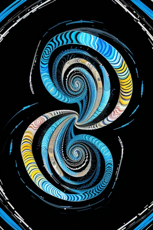 Abstract swirling pattern with multiple colors including blue creating a spiral illusion in a black and withe color scheme