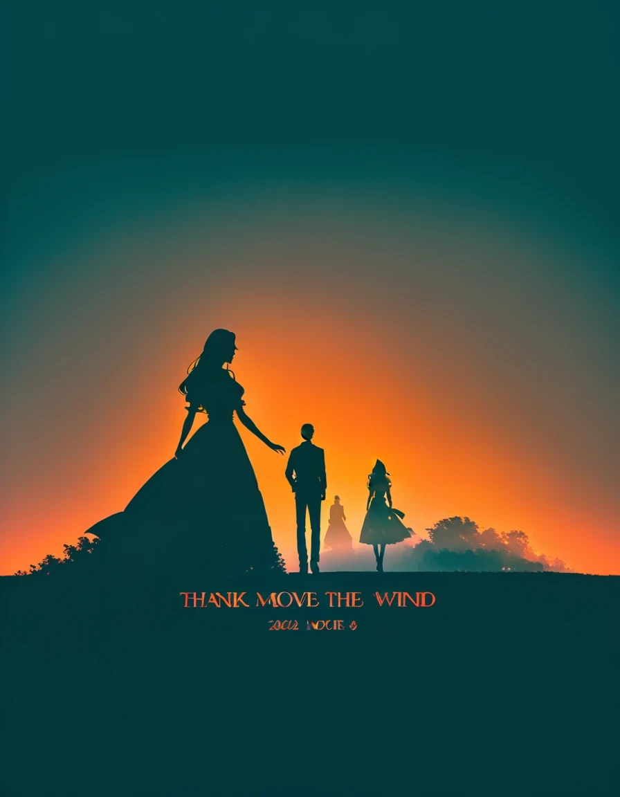 Cover &quot;thank&quot;，&quot;The movie Gone with the Wind&quot; main character&#39;s shadow is projected on the ground，double exposure