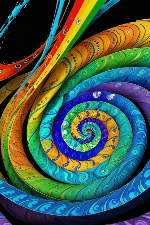 Abstract swirling pattern with multiple colors including blue creating a spiral illusion in a vibrant rainbow color scheme