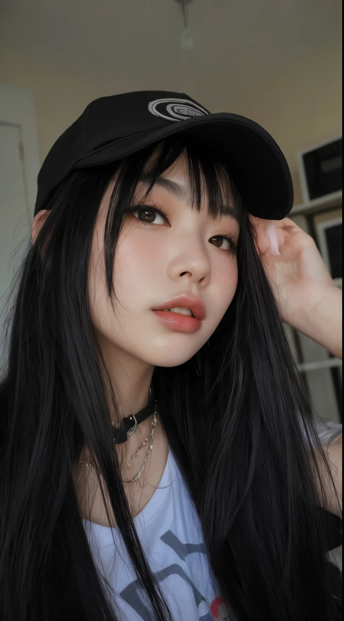 Coreana, asiatica, cabelo escuro, olho puxado, rosto jovem, labios carnudos, labios rosados