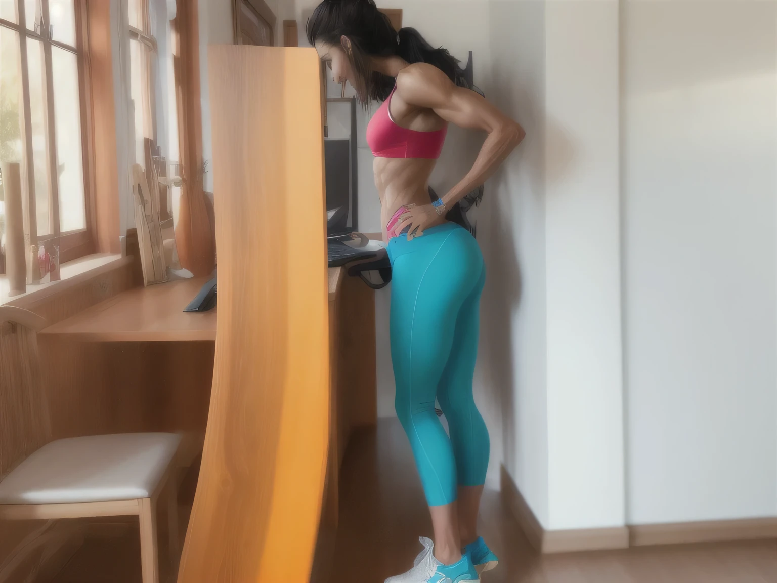 Fit Caucasian woman, in white bra, white high cut panties, doctor's office, photo realistic, intricate details