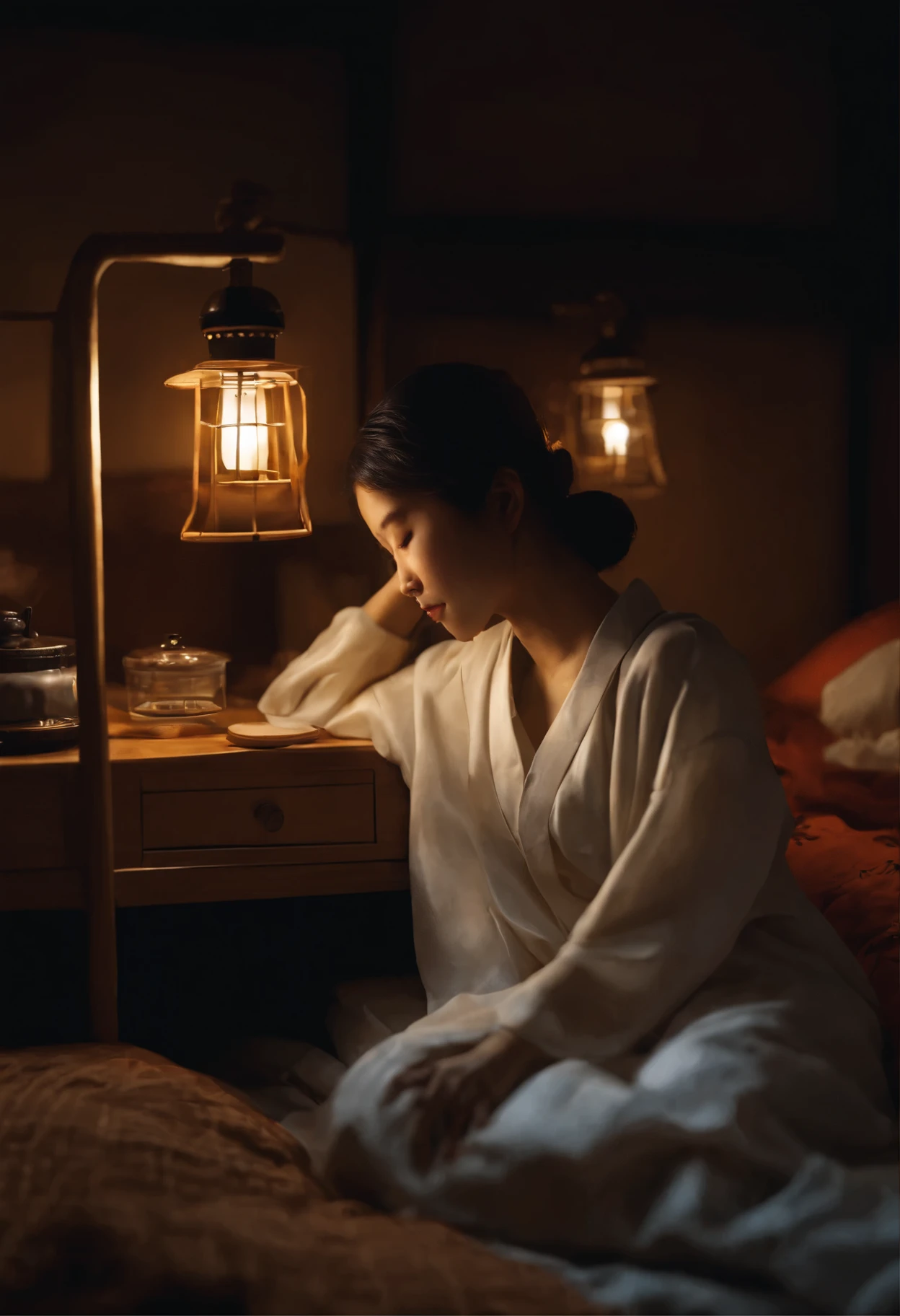 Would a Japanese girl be sleeping in her bed in a dark room where there is no light?