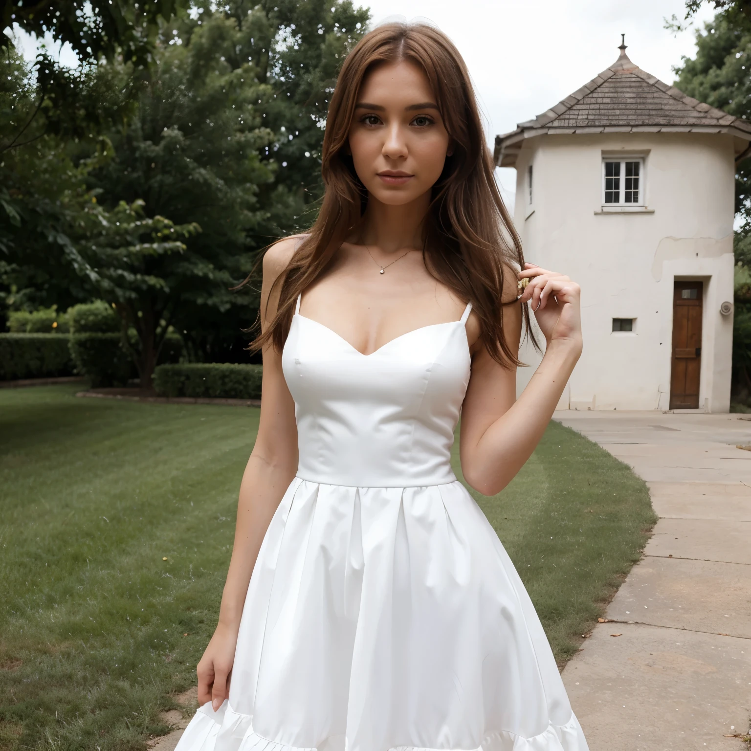 Sasha Bonilova with white bride dress