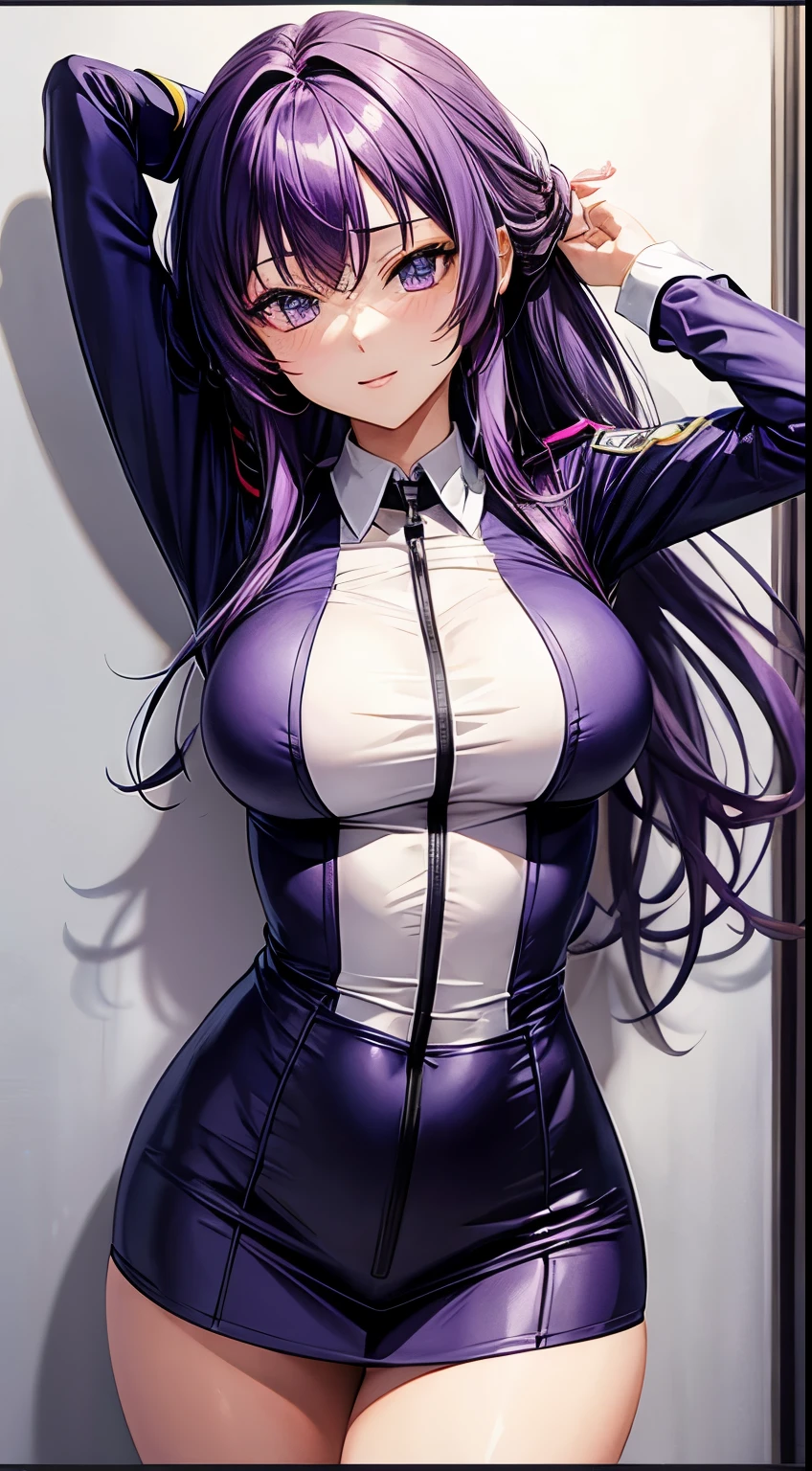 Anime hot girl, sexy uniforms, tight
Purple hair
