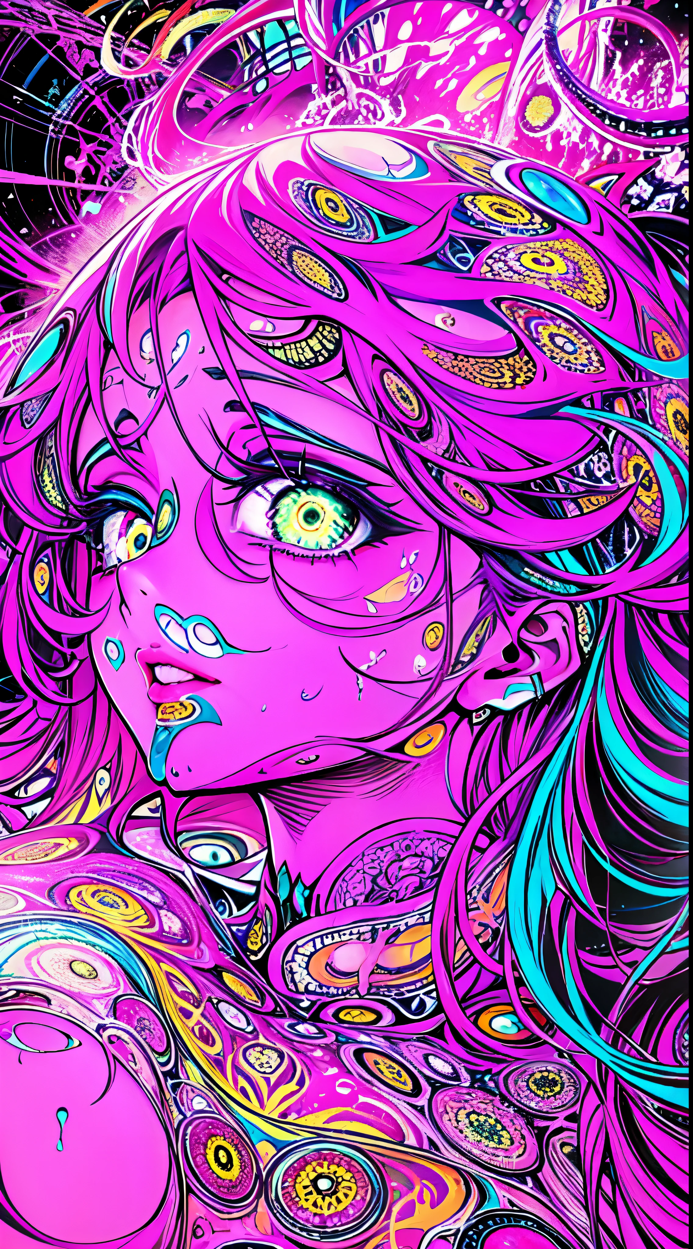 NSFW, Seductive psychedelic horror, nipples, Trippy Hentai, body horror, having sex, real breasts, surreal Sex, LSD trip, sensual, psychedelic vaginal sex, vaginal penetration, provocative, very colorful, glowing