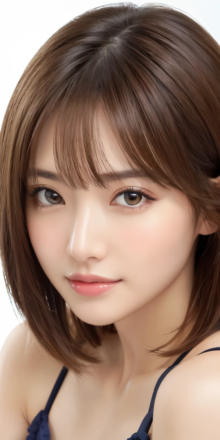 masterpiece、highest quality、High resolution、table top、wallpaper、realistic、bright lighting、professional lighting、face light、smooth lighting、japanese woman、adult、Beautiful woman、action、gravure、sexy、poor、super beautiful、beautiful skin、beautiful and detailed eyes、detailed face、slim、moderately、short hair、brunette colored hair、brown eyes、look at the camera、i have lemon