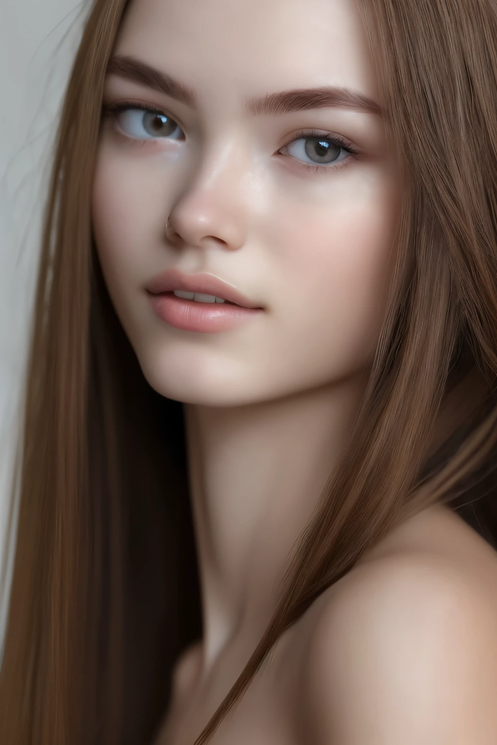 Portrait of a woman, European, attractive face, oval face, seductive eyes, slightly sad expression