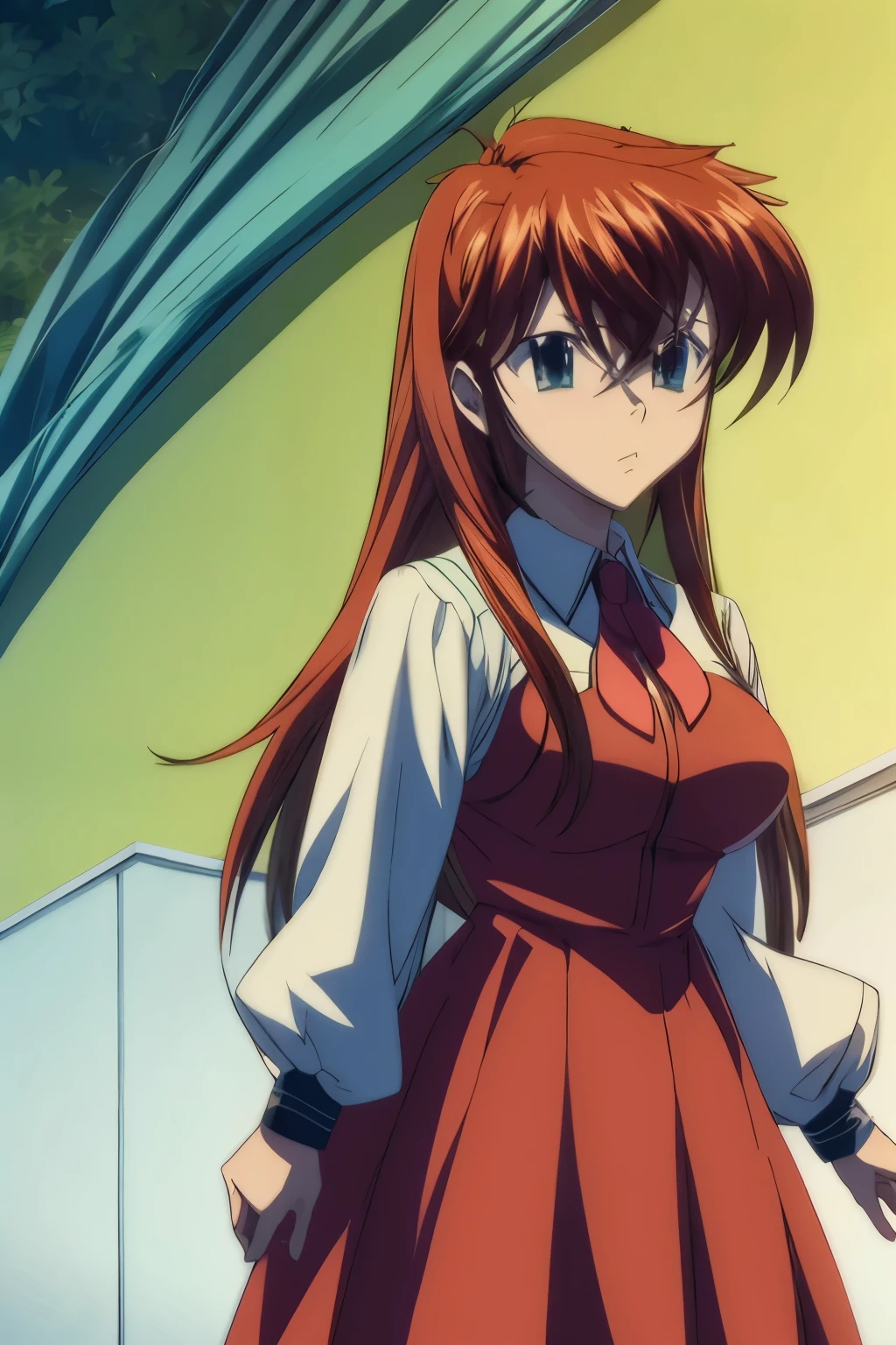 Una mujer con un vestido blanco de pie en un bosque, higurashi, dxd de secundaria, Rias Gremory, chica anime demonio, haibane renmei, ethereal anime, anime girl gothic maiden, daytime ethereal anime, ikki tousen, iwakura yacía, chica anime llamada lucy, in the anime movie, kurisu makise, chica monstruo anime
