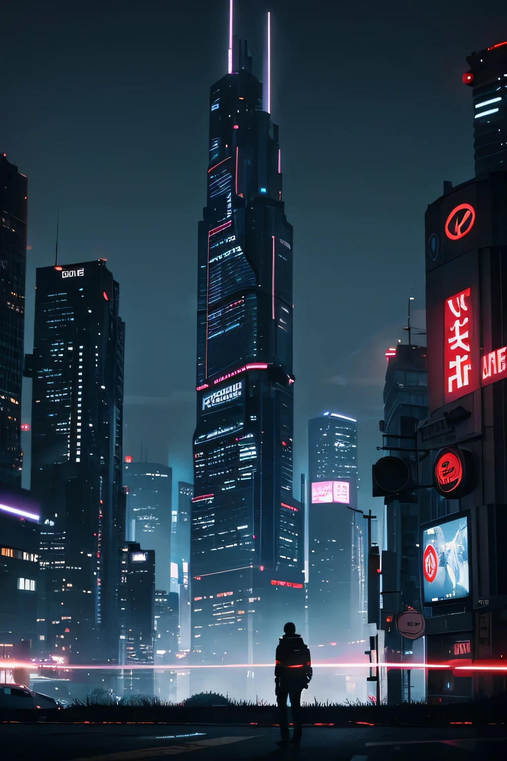 dark sky, with UFOs, cyberpunk,