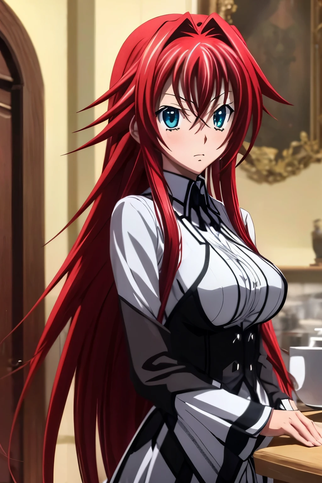 Rias Gremory como una gotica y cabello negro, ojos cafes