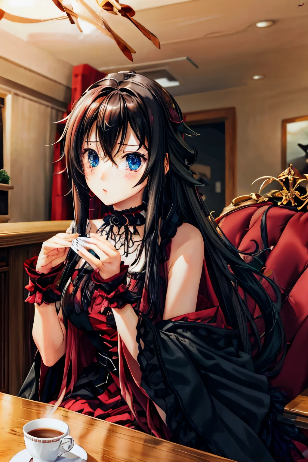 Rias Gremory como una gotica y cabello negro, ojos cafes