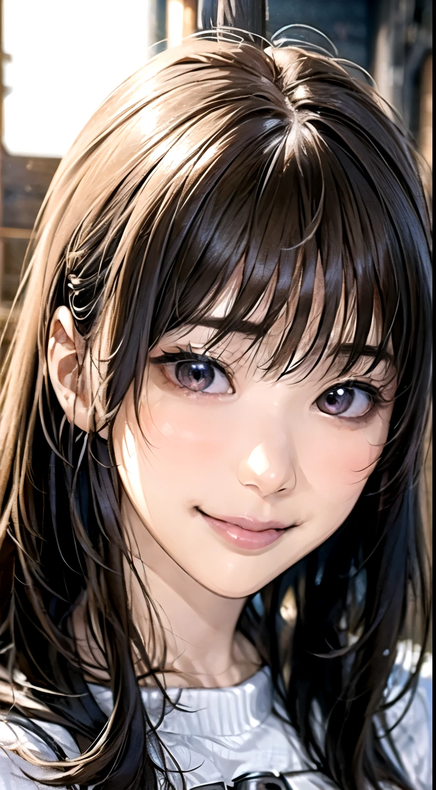 Highest quality High resolution Simple Remainsの様なDungeons RemainsDungeons Long bangs Adult female Adventurer Girl Loose expression cute smile Leather jacket Beautiful Eyes One Woman Long side hair Very black hair Shiny long hair Straight hair Ahoge cute目 Remains Dungeons Underground maze head to feet