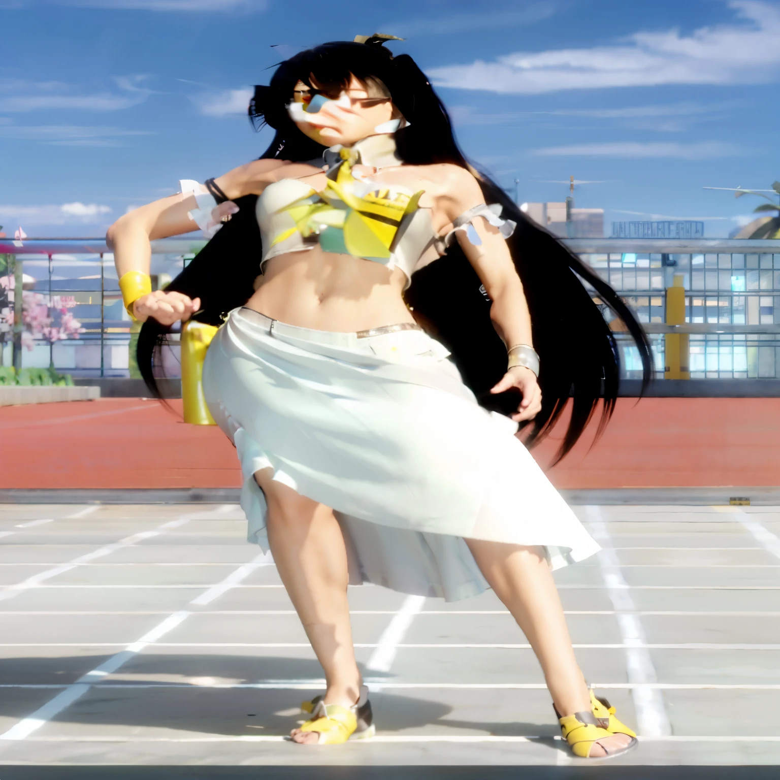 a close up of a woman in a white dress with a yellow bow, glamorous tifa lockheart, tifa, tifa lockheart, nico robin, tifa lockhart, ikki tousen, tifa lockhart with white hair, nico wearing a white dress, palutena, portrait of tifa lockhart, maya fey from ace attorney