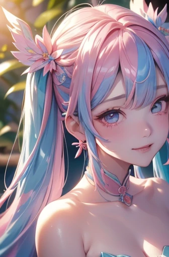 The arrival of autumn、big butt、 (alone:1.5,)Super detailed,明るいcolor, very beautiful detailed anime face and eyes, look straight, ;d, shiny_skin,girl, (((虹colorの髪, colorful hair, Half blue、half pink hair: 1.2))), 、forehead is exposed.、green eyes、、shiny hair, delicate beautiful face, blush、(turquoise eyes), White skin, Valletta, earrings,、sunset、forest road、(((Floral、黄color、細かいフリルが付いた青いFloralロリータドレス,)))、twin tails、smile、happy face、face dyed red、color々pose、Full body portrait from head to toe、