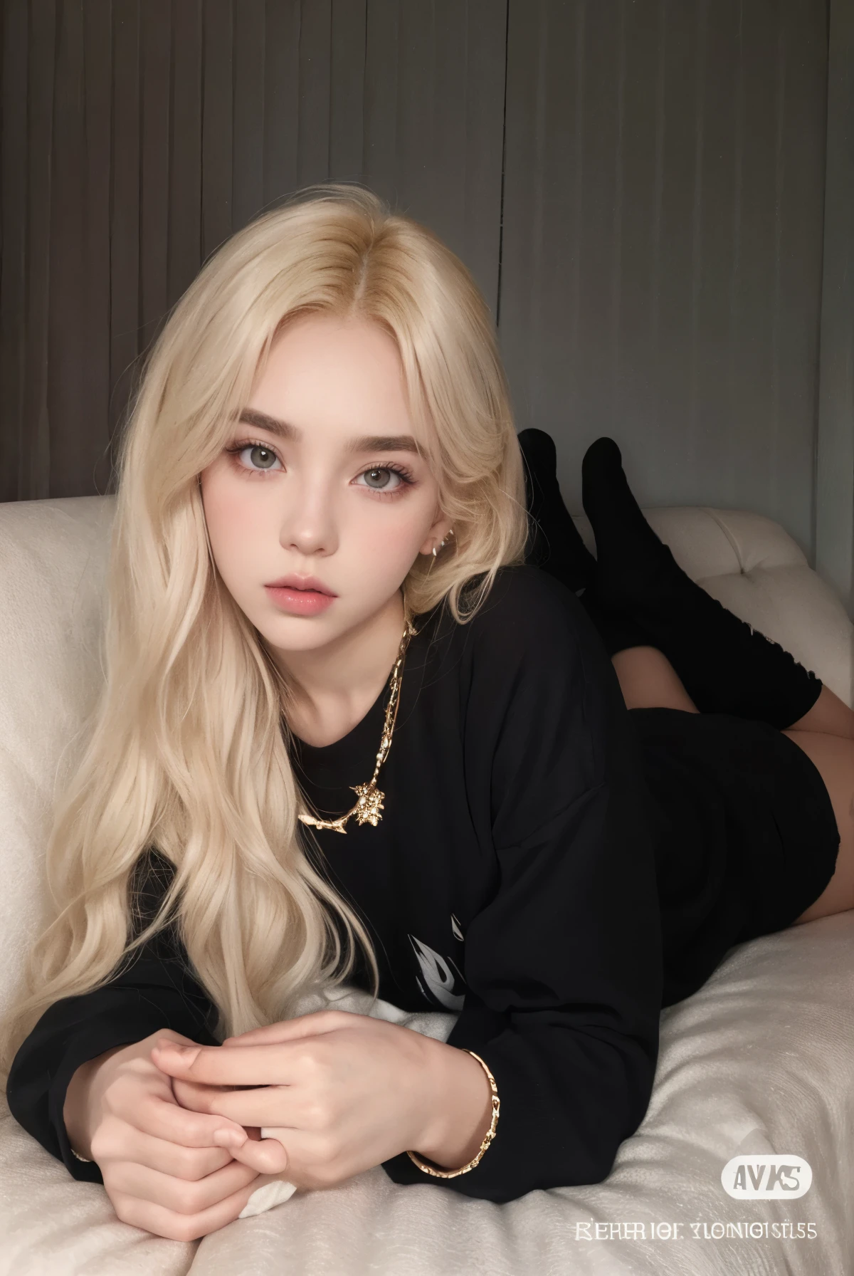 araffe girl with long blond hair lying on a sofa, ava max, portrait of jossi do blackpink, cabelo loiro muito claro, retrato de Kim Petras, cabelo loiro extremamente claro, parque roseanne de blackpink, jossi do blackpink, her hair is white, uma garota com cabelo loiro, fair and pale skin!!, pale porcelain white skin, Ela tem cabelo loiro