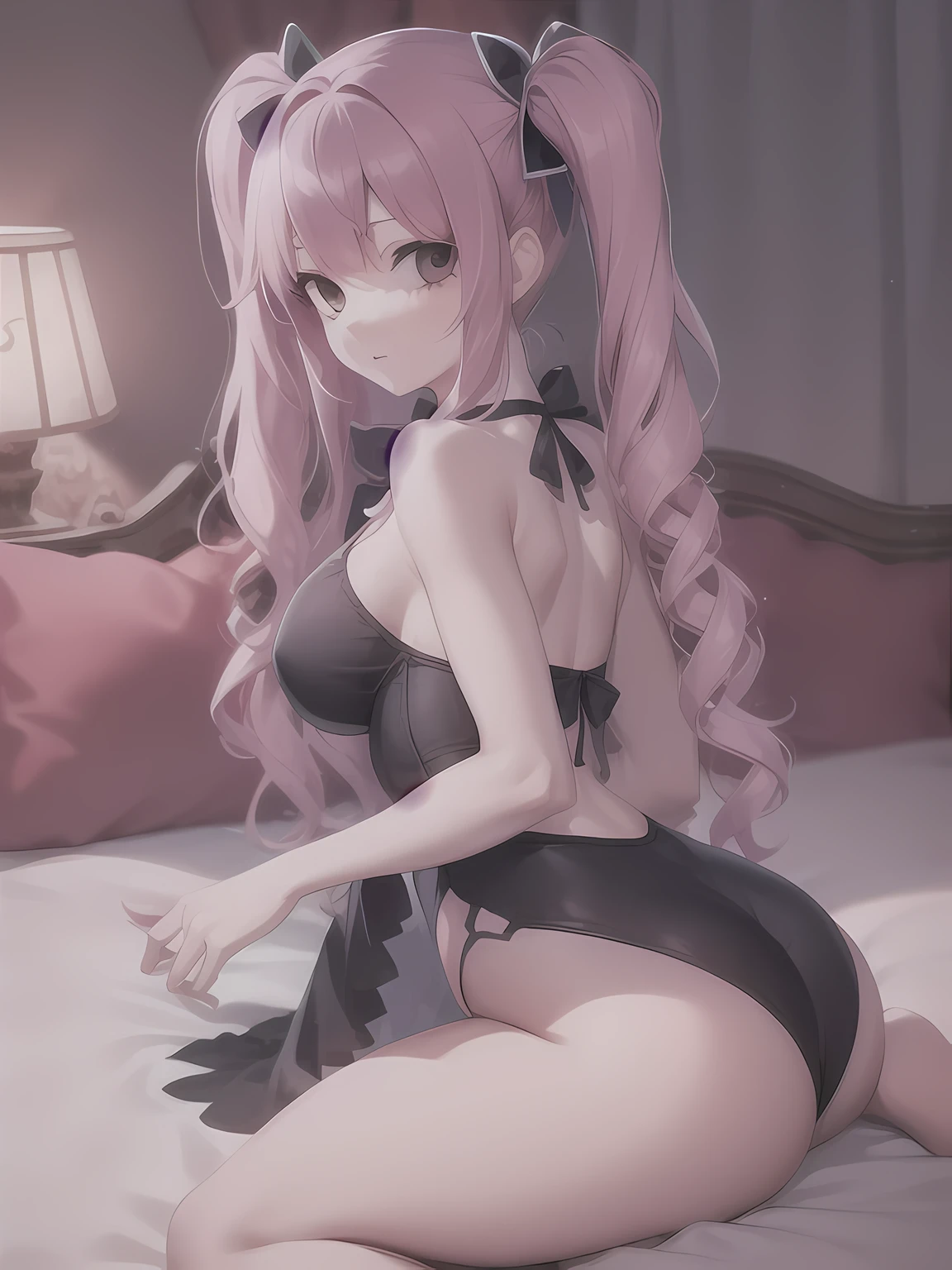 anime - style image of a woman in a black and pink outfit sitting on a bed, seductive anime girl, smooth anime cg art, photorealistic anime girl render, render of a cute 3d anime girl, guweiz, , cute anime waifu in a nice dress, bright colors, strong color range, image without pastel colors, 8k high quality detailed art, 3d anime girl, beautiful anime girl