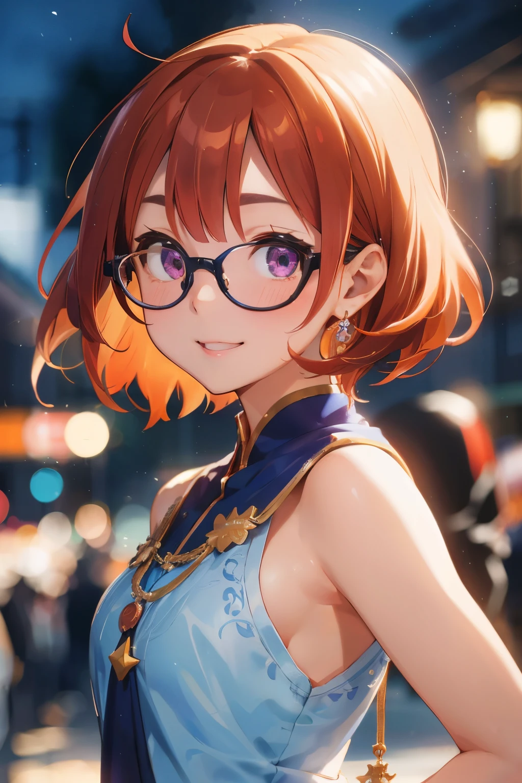 Arab national costume、traveler&#39;s clothes、traveling merchant、smile super high resolution, Super detailed, highest quality, red-purple eyes、 short hairstyle、straight short、orange hair、cute girl、wearing glasses、
thin, cute, perfectly symmetrical face, 超cute girl, 超cute face, highly detailed eyes, Super detailedな髪, 超cute, super beautiful,
Made by Canon EOS, SIGMA Art Lens 35mm F1.4, ISO200 Shutter speed 2000,
