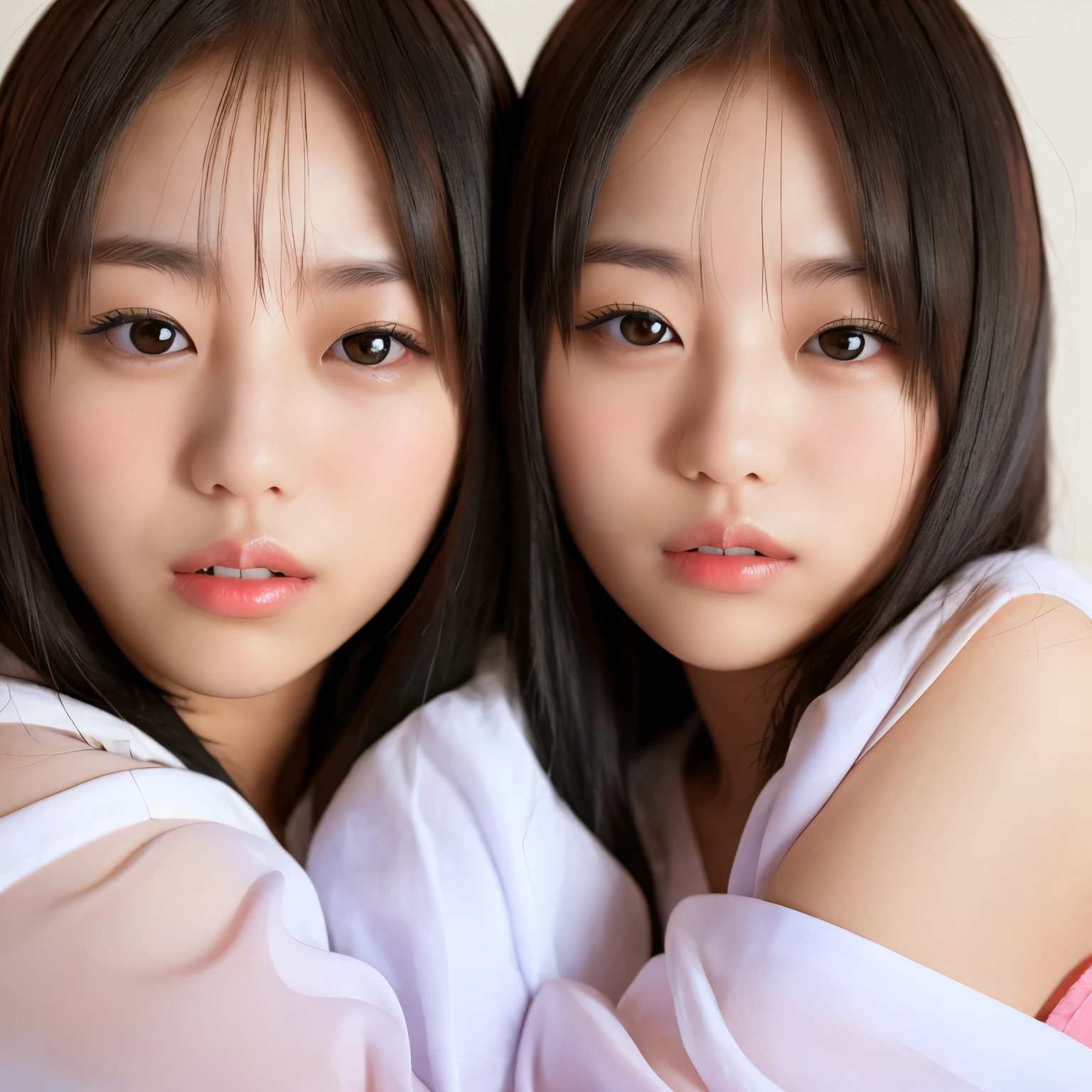 Twin Asian women with long black hair and white shirts, doppelganger, Photographed with Canon 5D MK4, Photographed with nikon d 7 5 0, Shot with Nikon D750, Canon EOS 5 d Mark IVで撮影, Shot with Canon EOA 6D Mark II, Close-up portrait shot of Ame Iwakura, Photographed with Nikon Z9