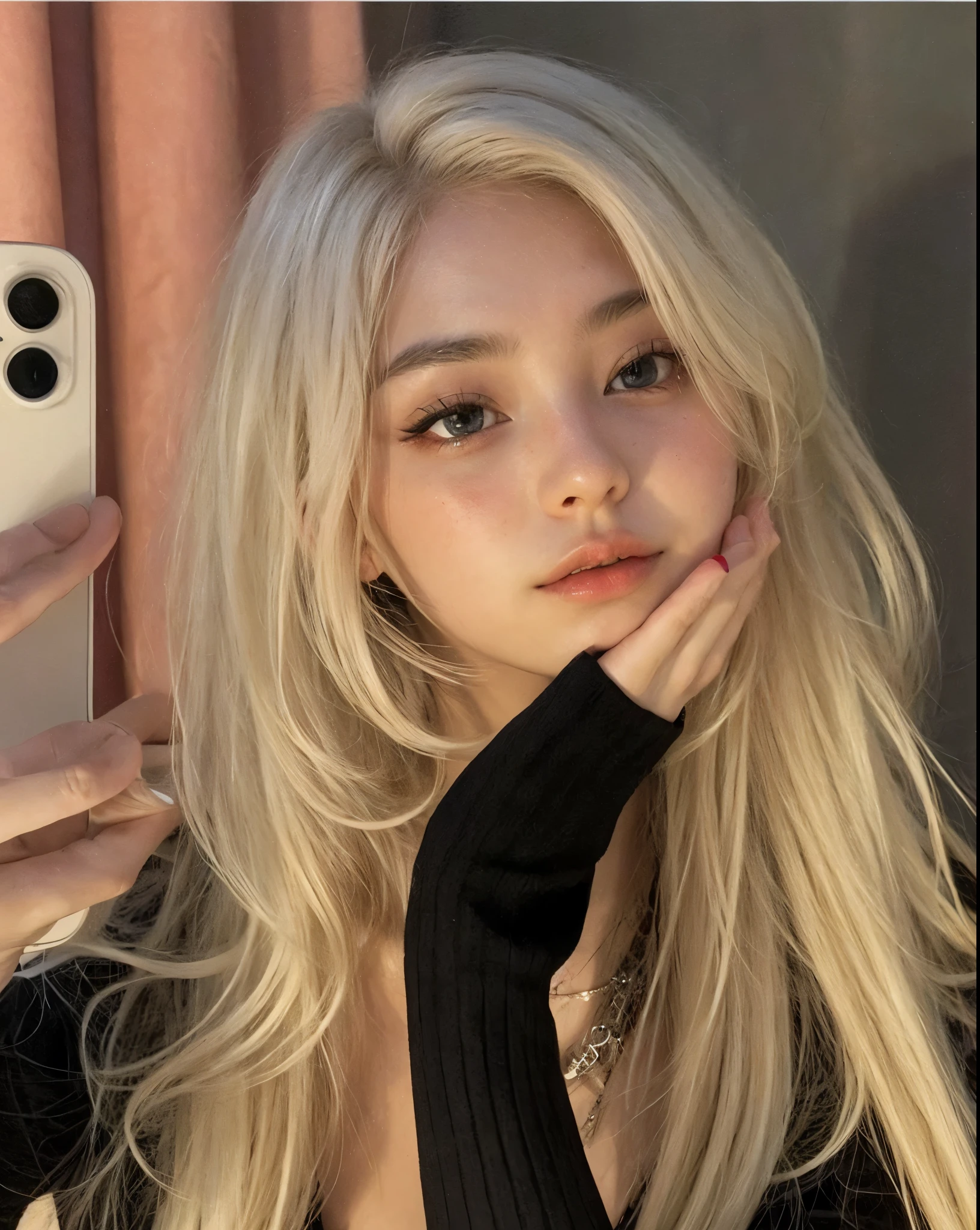 cabelo loiro claro, Coreana, asiatica, olho puxado, rosto jovem, labios carnudos, labios rosados