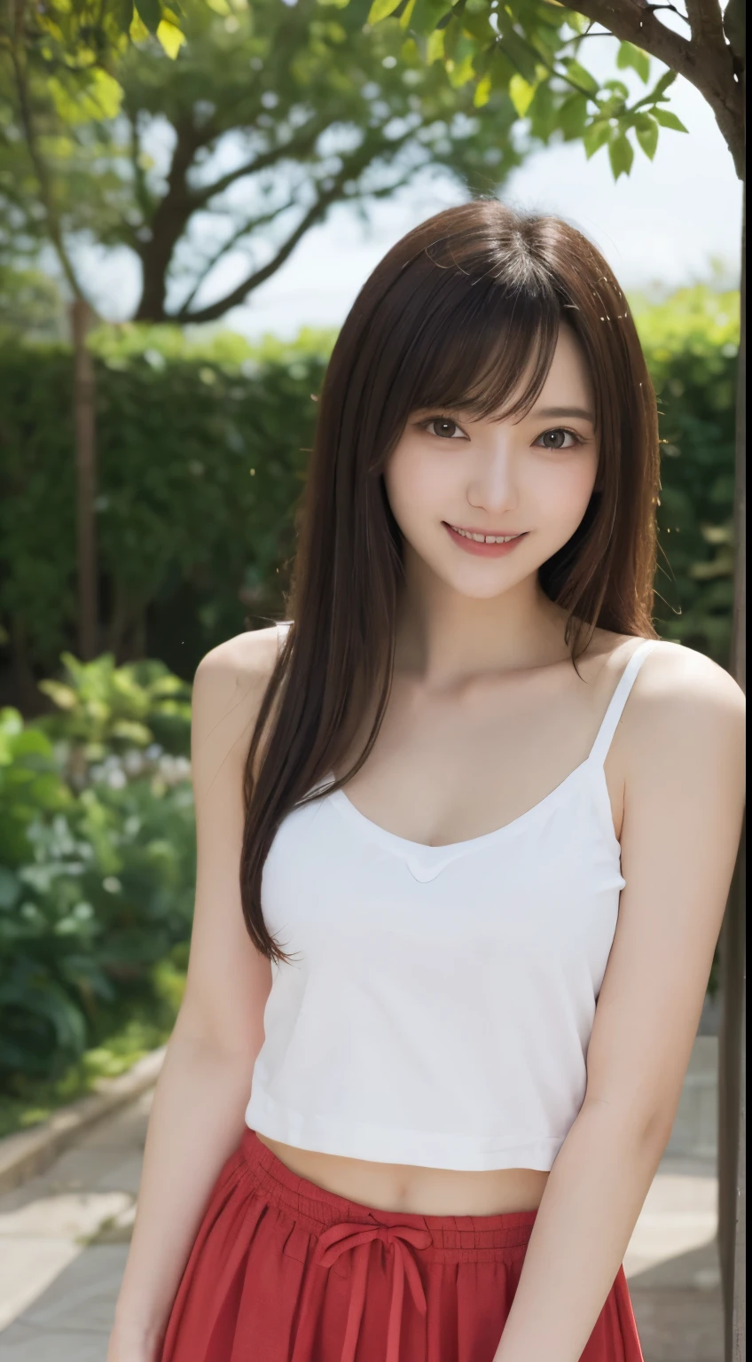 whole body, highest quality, figure, Super detailed, finely, High resolution, 8k wallpaper, 完璧なダイナミックな構figure, detailed and beautiful eyes, cute girly clothes,long hair, middle of chest, natural color lip, random cute poses,smile,garden，outside，date，