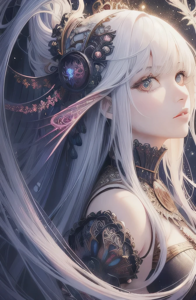 (masterpiece, top quality, best quality, official art, beautiful and aesthetic:1.2), (1girl), extreme detailed,(fractal art:1.3),colorful,highest detailed, white long hair