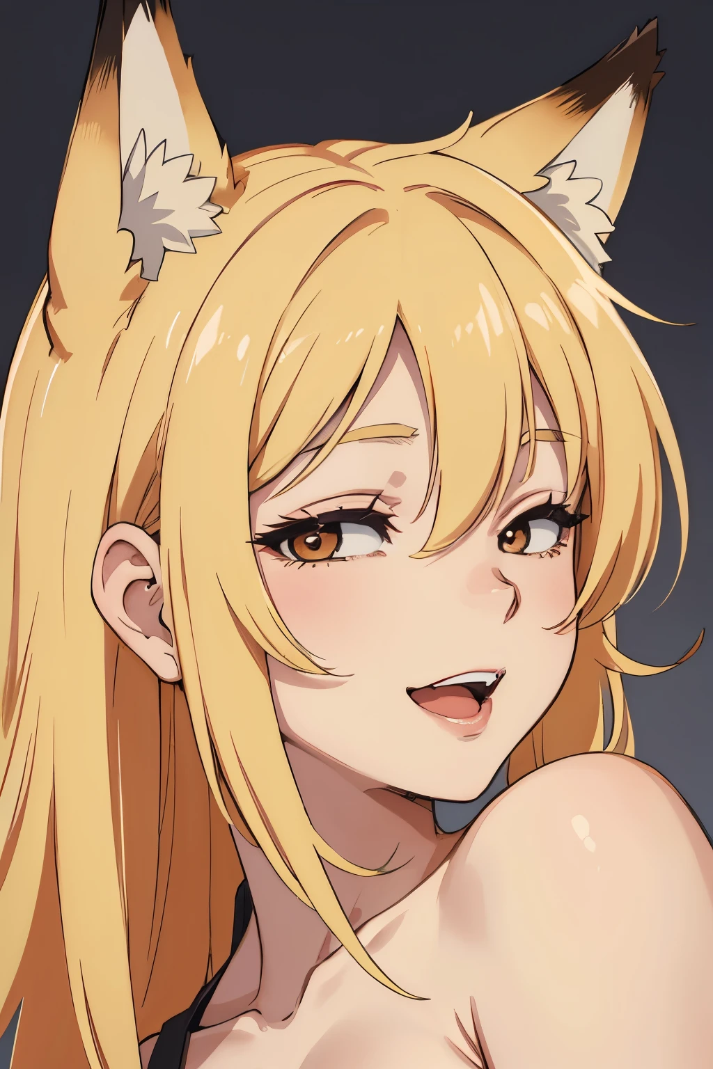 woman with dog ears and tail, drooling, heart eyes, blonde, wearing a red collar, long hair, yellow eyes, blush, naked, 4k quality, breathing heavily, 1girl,(super close-up of her mouth),(((her long tongue is touching the viewpoint))),Perspectives that are being pushed down,no human ears,perspective from below,Jumping to the point of view