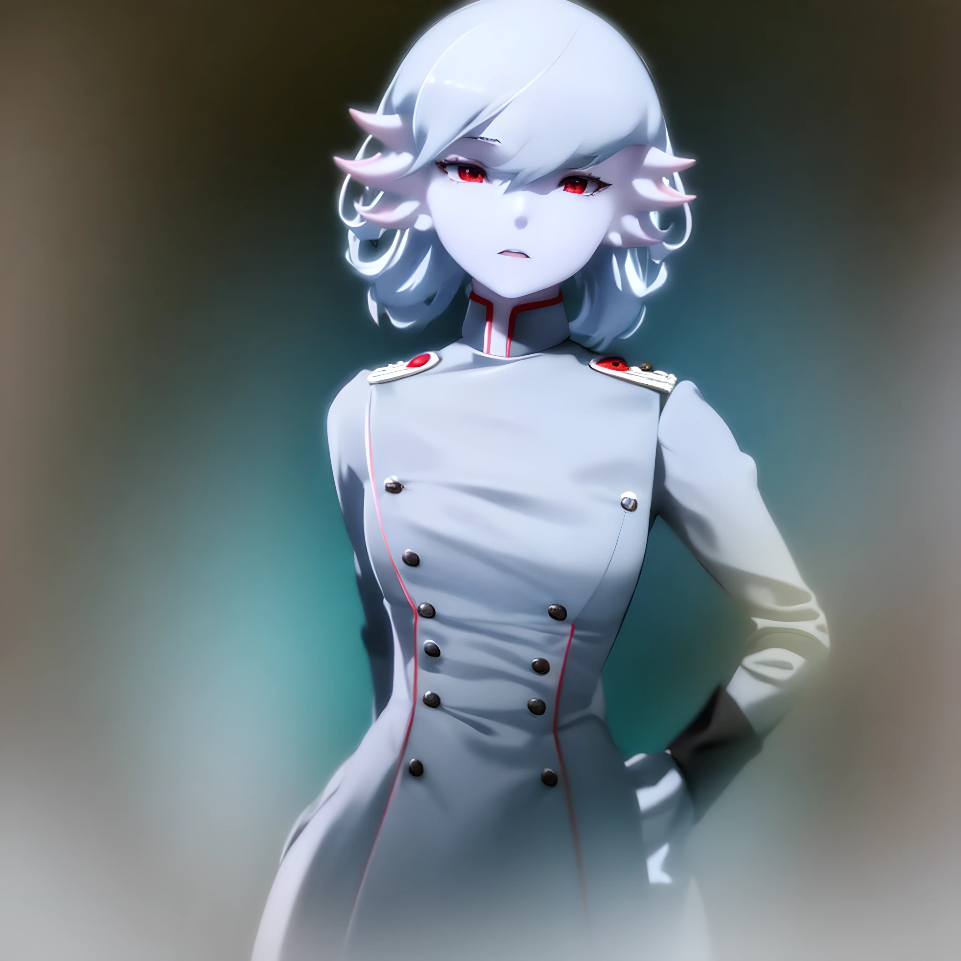 masterpiece, best quality, pov, 1 girl, solo, gardevoir, white hair, silver hair, red eyes, white skin, porcelain skin, medium breasts, surprised, military uniform, uhlan tunic,