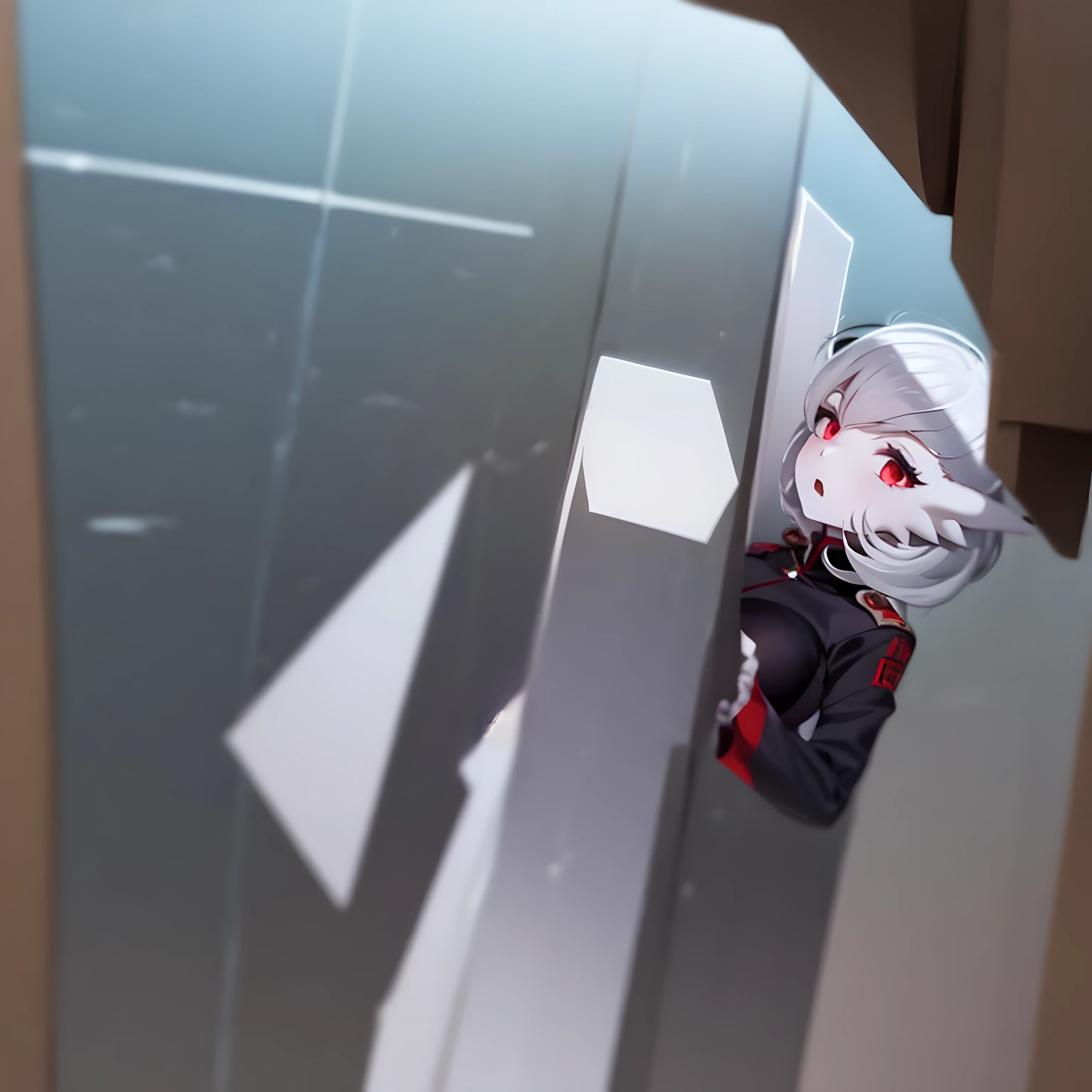 masterpiece, best quality, pov, 1 girl, solo, gardevoir, white hair, silver hair, red eyes, white skin, porcelain skin, medium breasts, surprised, military uniform, uhlan tunic,
