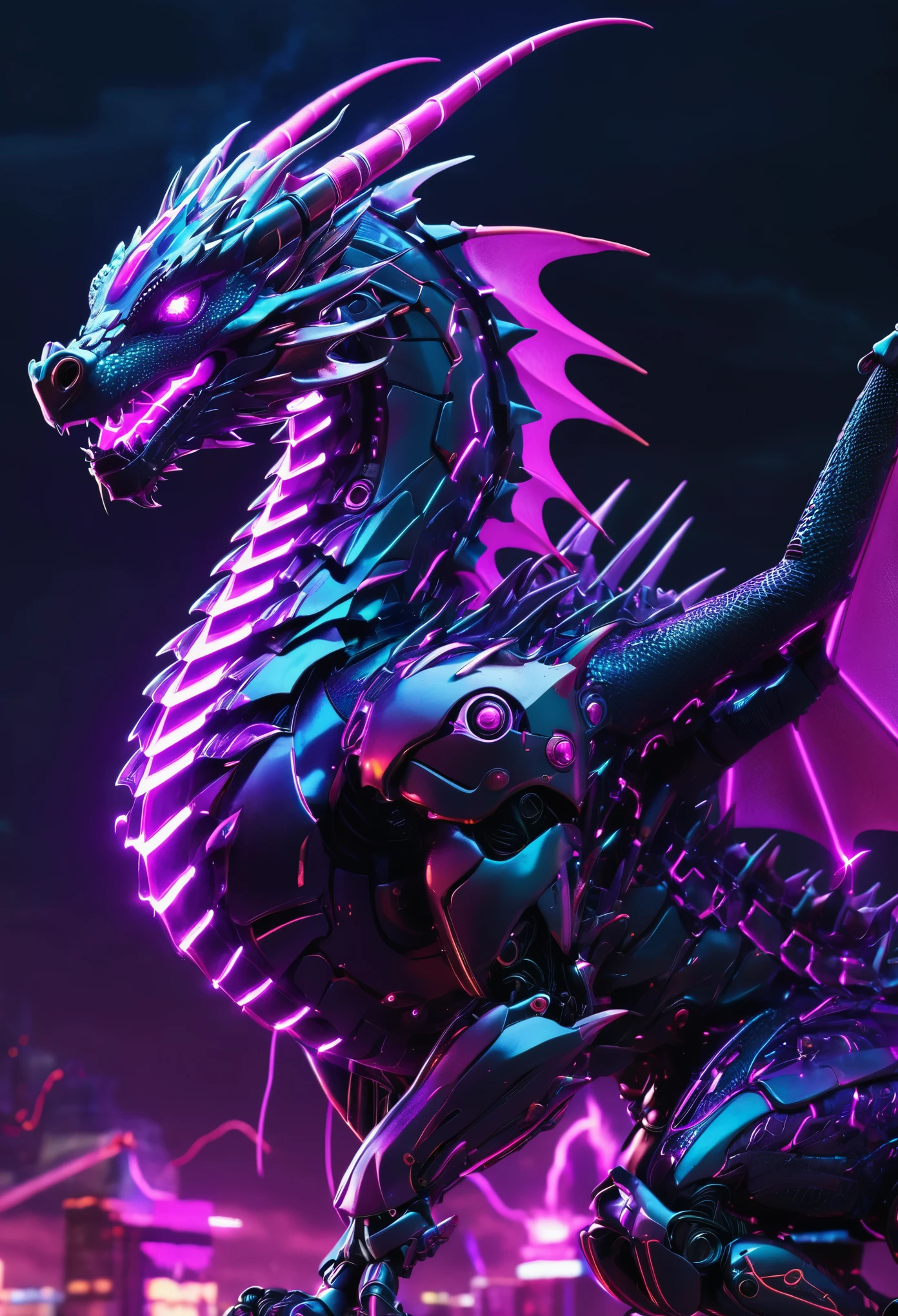 cinematic photo cinematic photo In the high skies of dark night, a gigantic cyberpunk robotic dragon soared above the glowing cyperpunk city, ((carrying a robot warrior clad in futuristic armour)) ((((mounted on its back)))), Its icy purple eyes and Its wings sliced through the air, , showcasing the silhouette of the female warrior mounted the gigantic in the night sky. masterpiece, best quality, intricate details, Wide-angle lens photography, , (HR Giger:0.45), ray tracing, subsurface scattering, cinematic light, imax, dramatic atmosphere, epic, fantasy art, surrealism, 8k, uhd, hdr. . 35mm photograph, film, bokeh, professional, 4k, highly detailed . 35mm photograph, film, bokeh, professional, 4k, highly detailed