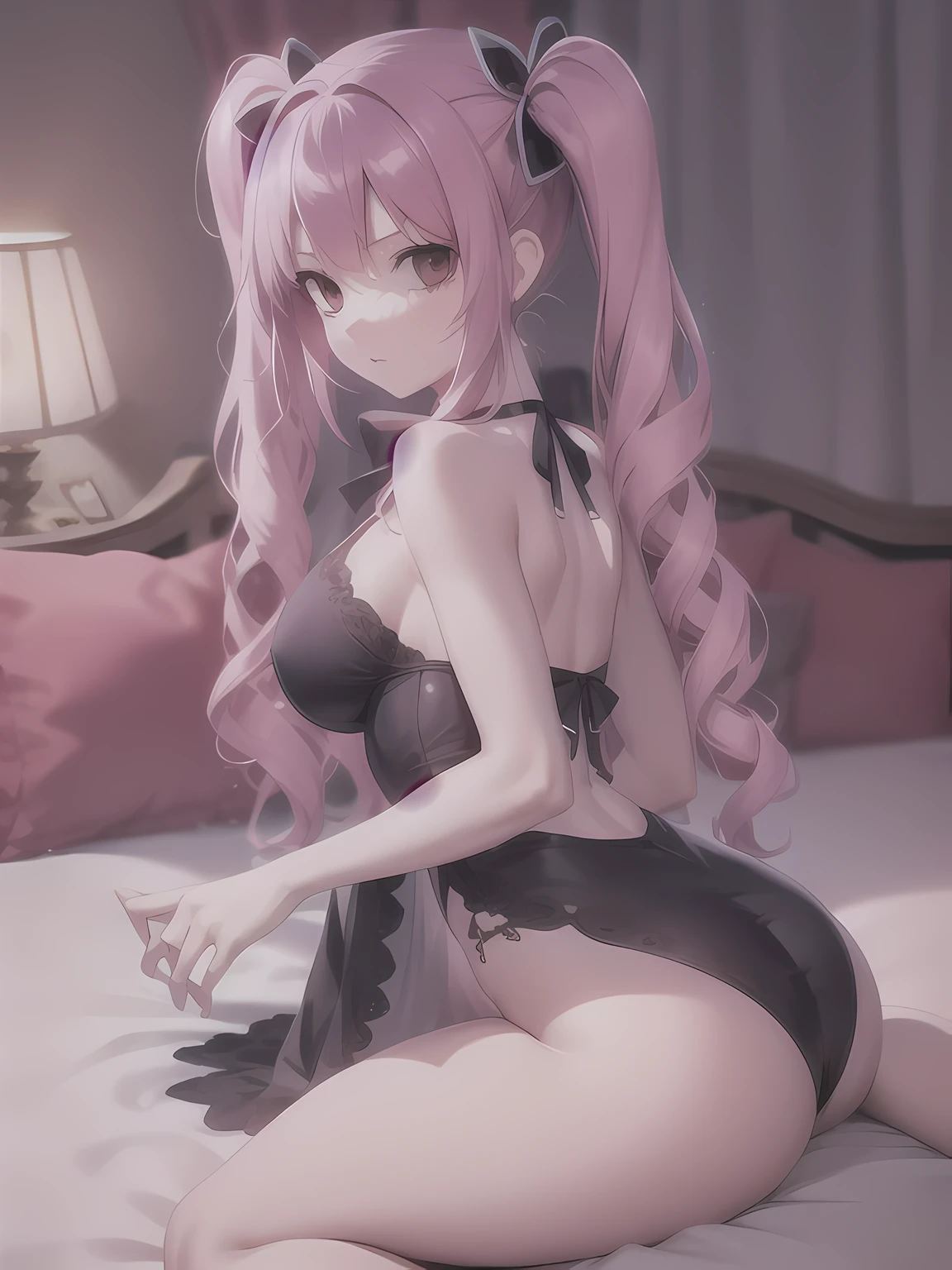 anime - style image of a woman in a black and pink outfit sitting on a bed, seductive anime girl, smooth anime cg art, photorealistic anime girl render, render of a cute 3d anime girl, guweiz, , cute anime waifu in a nice dress, bright colors, strong color range, image without pastel colors, 8k high quality detailed art, 3d anime girl, beautiful anime girl