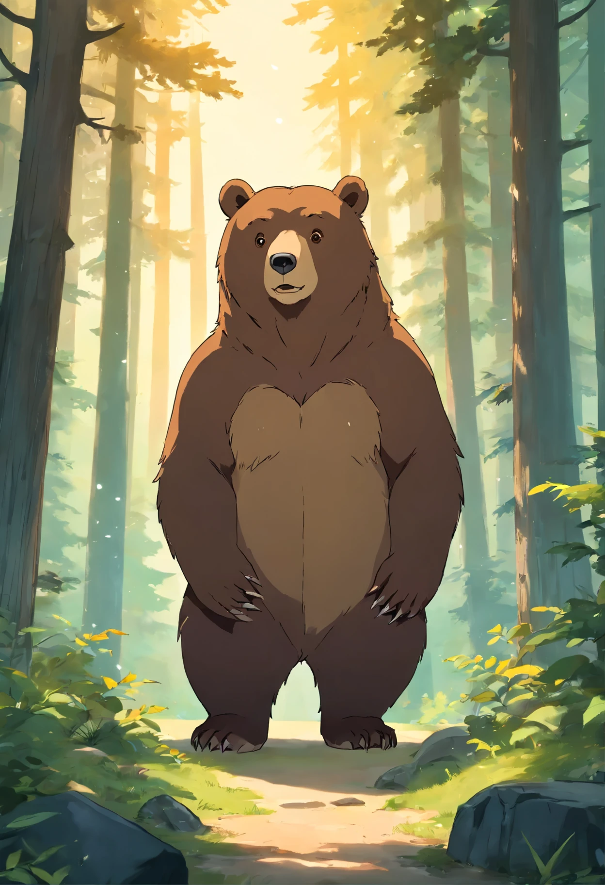 a bear in the forest, furry bear, big bear, powerful bear, majestic bear, bear with sharp claws, bear with piercing eyes, bear walking confidently, bear in the moonlight, bear in a peaceful environment, bear enjoying solitude, bear roaming freely, bear with a strong and muscular body, bear with a thick fur coat, bear standing on hind legs, bear in its natural habitat, bear exploring the wilderness, bear in a tranquil setting, bear with a calm demeanor, bear with a strong presence, bear with a curious expression, bear surrounded by tall trees, bear with a sense of grace, bear with a hint of danger, bear in the shadows, bear inquisitively observing its surroundings, bear with a dignified stance, bear with a slightly playful nature, bear with a gentle smile, bear exuding a sense of power and authority, bear with a peaceful aura, bear in perfect harmony with nature, bear with a wise and knowing look, bear representing strength and resilience, bear symbolizing the wild beauty of the forest, bear in awe-inspiring magnificence, bear embodying the spirit of the wilderness, bear with an aura of mystery, bear with a commanding presence, bear with a regal posture, bear radiating a sense of tranquility, bear with an expression of quiet confidence, bear dwelling in the heart of the forest, bear as the king of the wilderness