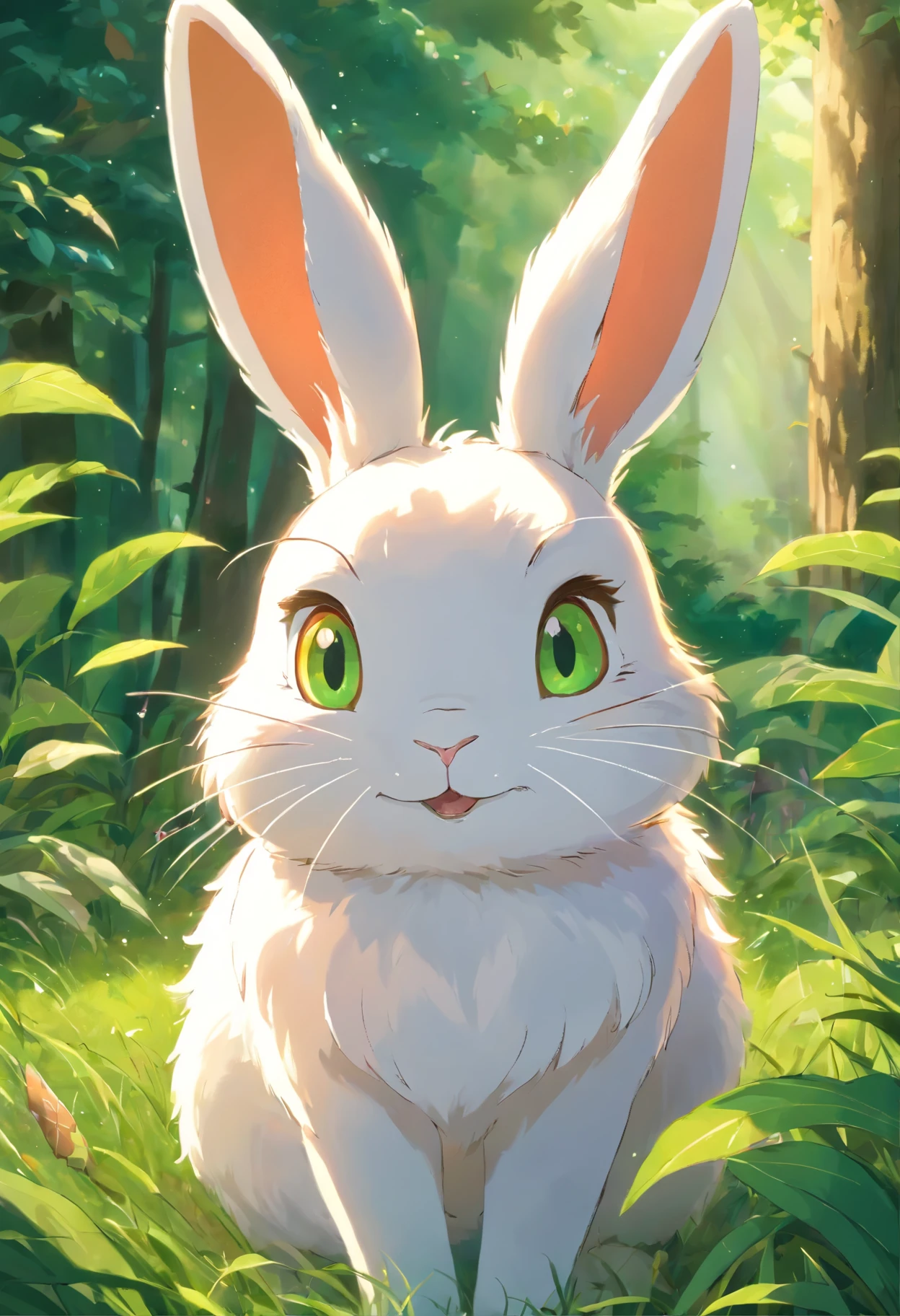 best quality,ultra-detailed,rabbit,fluffy fur,playful,curious eyes,white with patches of brown,green grass,flowy ears,cute,whiskers,small nose,joyful,with a carrot,adorable,beautiful sunny day,realistic style,colorful,sunlight filtering through the trees,vibrant colors,natural lighting,soft shadows,photorealistic,highres,sharp focus,bokeh.