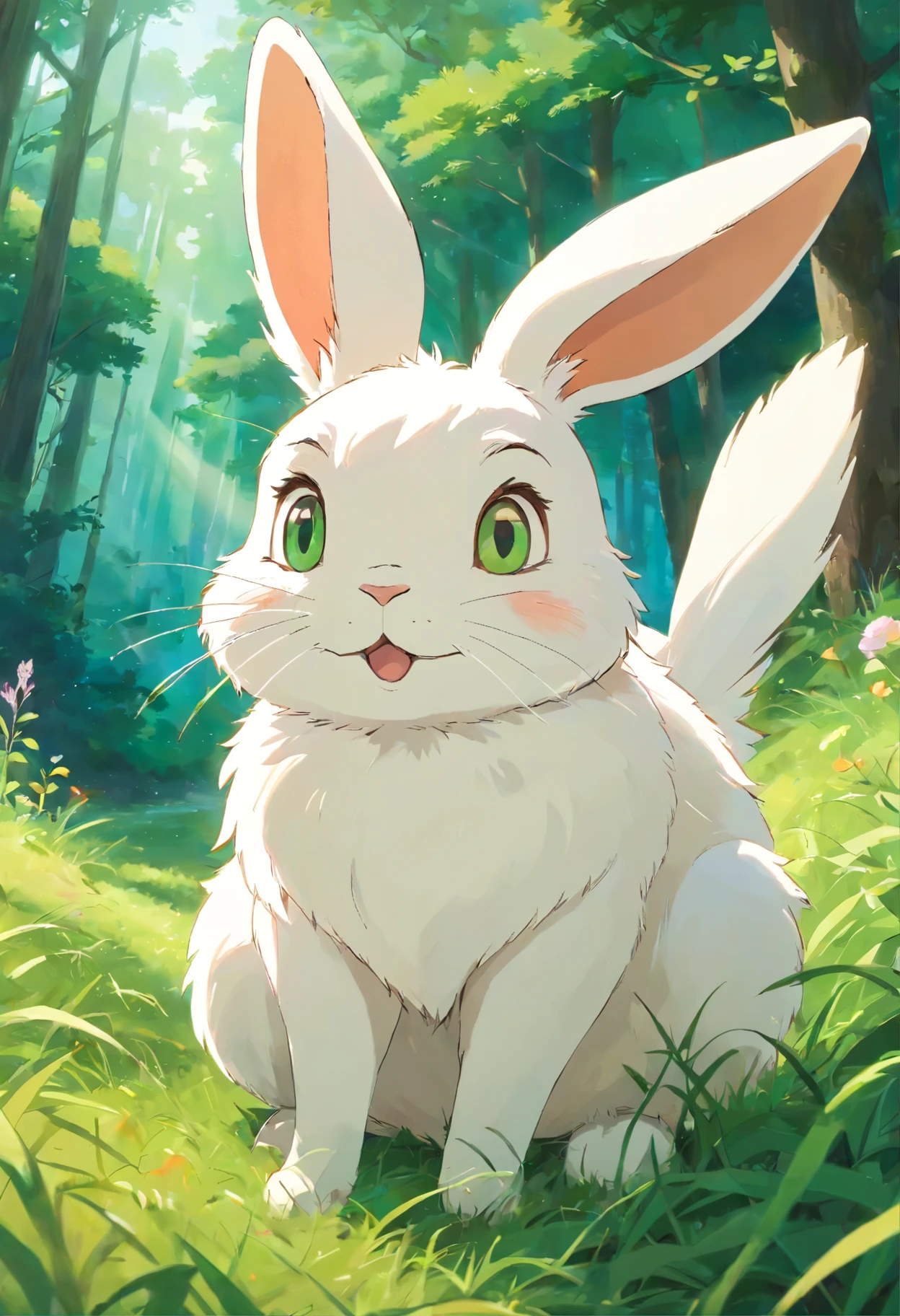 best quality,ultra-detailed,rabbit,fluffy fur,playful,curious eyes,white with patches of brown,green grass,flowy ears,cute,whiskers,small nose,joyful,with a carrot,adorable,beautiful sunny day,realistic style,colorful,sunlight filtering through the trees,vibrant colors,natural lighting,soft shadows,photorealistic,highres,sharp focus,bokeh.