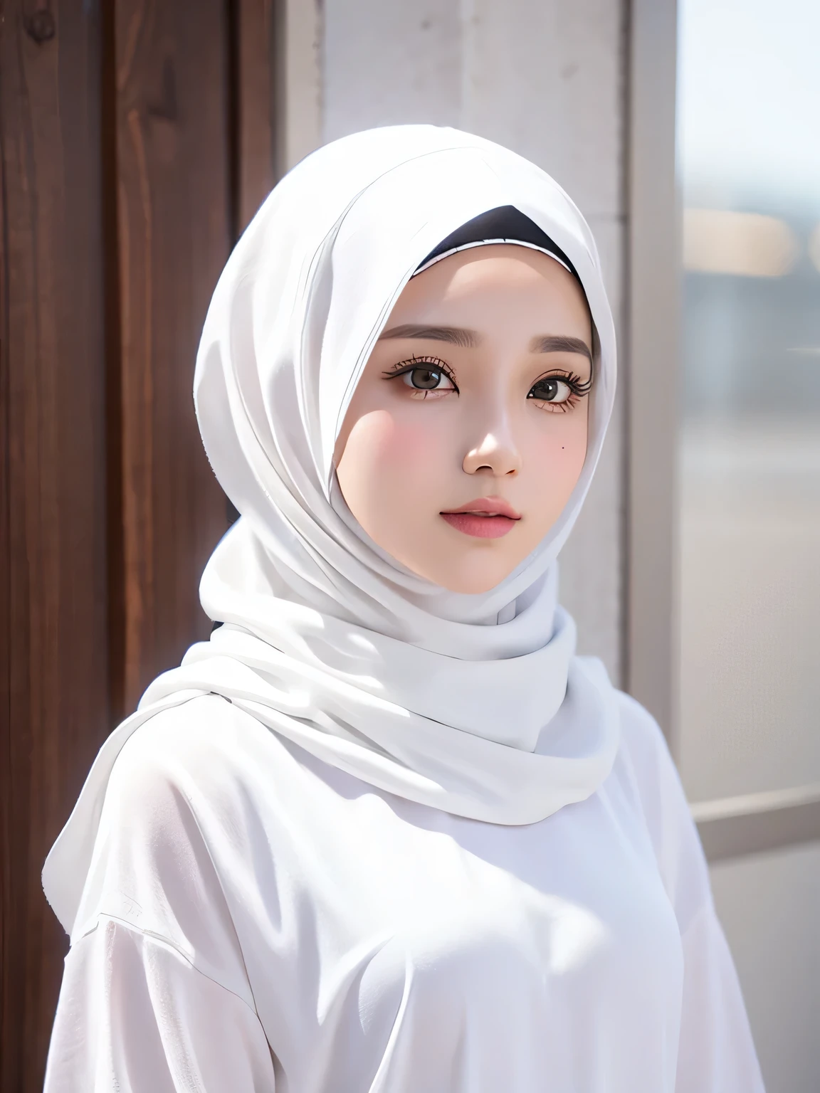 beauty girl with hijab in white