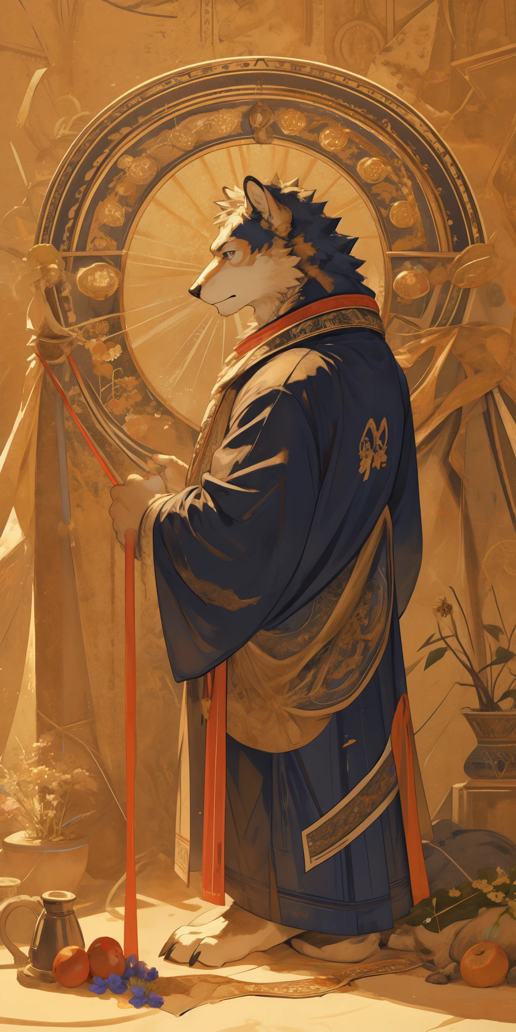 top quality, best quality, logo mark, stamp, Geometric pattern, vector-art, High-quality illustrations by Alfons Mucha, masterpiece(kemono, furry anthro)flower,