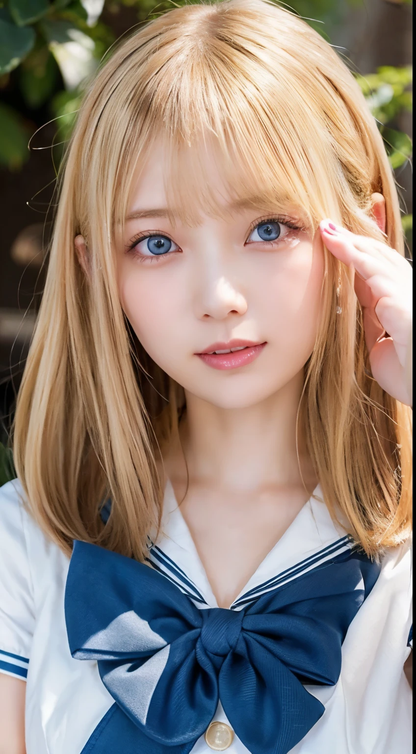 A sexy -yeld widazzling shiny hair, cute and sexy little beautiful face、complete beauty、Shining hair dancing in front of a cute face、long silky shiny bangs that cover the eyes、Shining blonde hair that covers her face、super long blonde hair、sexy cute young woman、super long blonde shiny bright hair、white skin、glowing skin、gross face、cheek gloss、small face beauty、Bright and pale sky blue eyes、very big eye expression、大きくてample breasts、、sailor suit、Blonde hair above one eye Blonde hair above one eye、blonde between the eyes、ample breasts:3.0