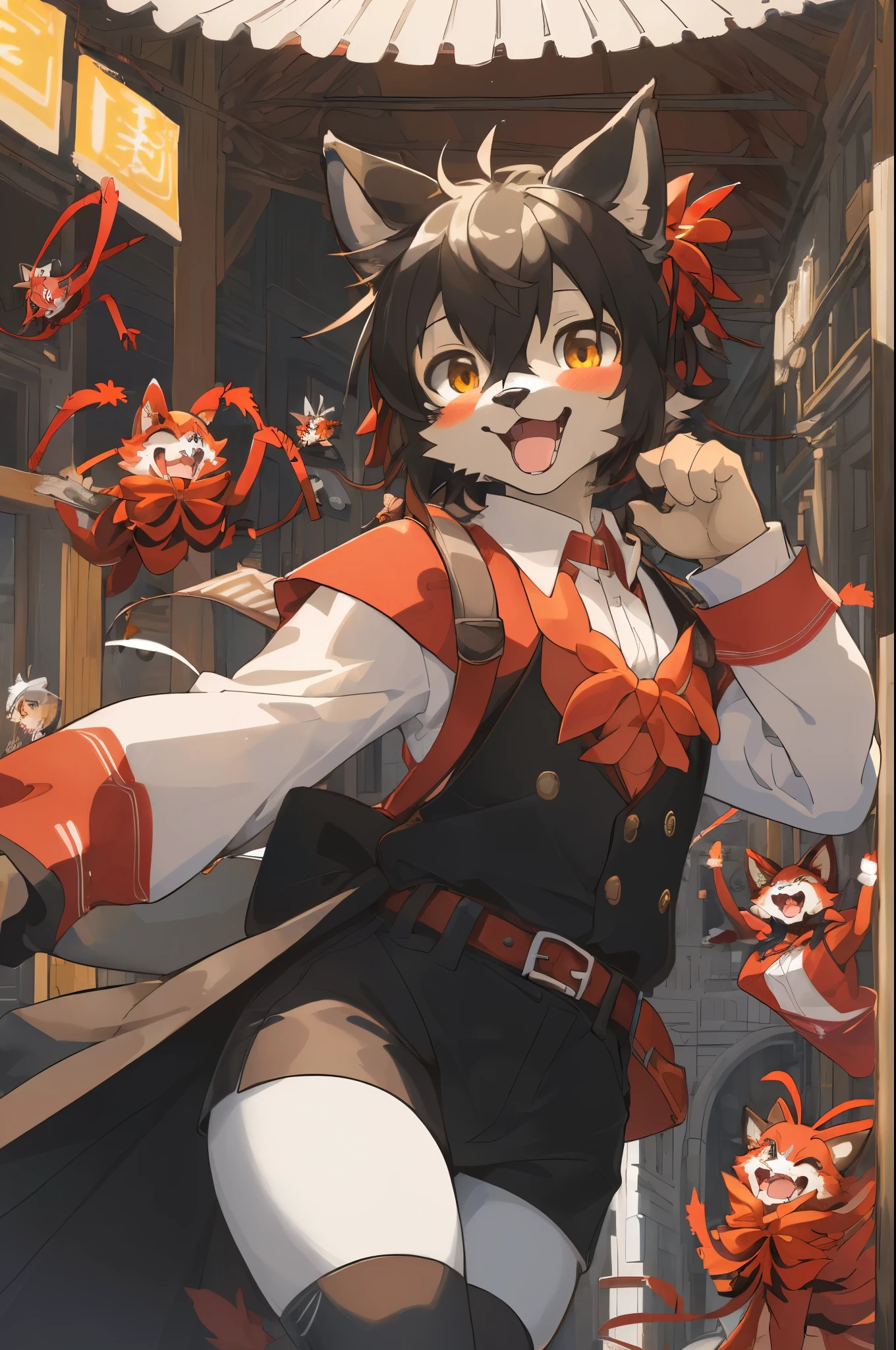 (furry art, uploaded on e621:1.4)cover_page, highres, top quality, best quality, paid reward available, High-quality illustrations, unparalleled masterpiece, perfect artwork, absurdres, super high resolution, detailed background, red spider lilies, 6+boys, 6+girls, Happy, joyful(Photos of solo travelers)(kemono, furry anthro),
